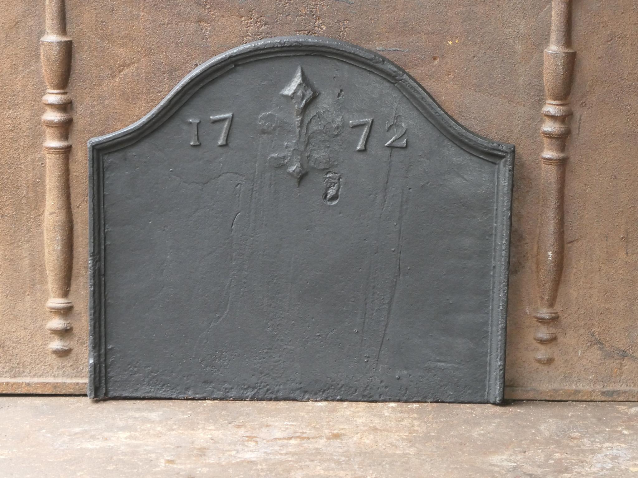 18th Century and Earlier 18th Century French Louis XV Fireback with Fleur De Lys