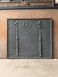 18th C. French Louis XV Fireback / Backsplash with Pillars and Fleurs De Lys