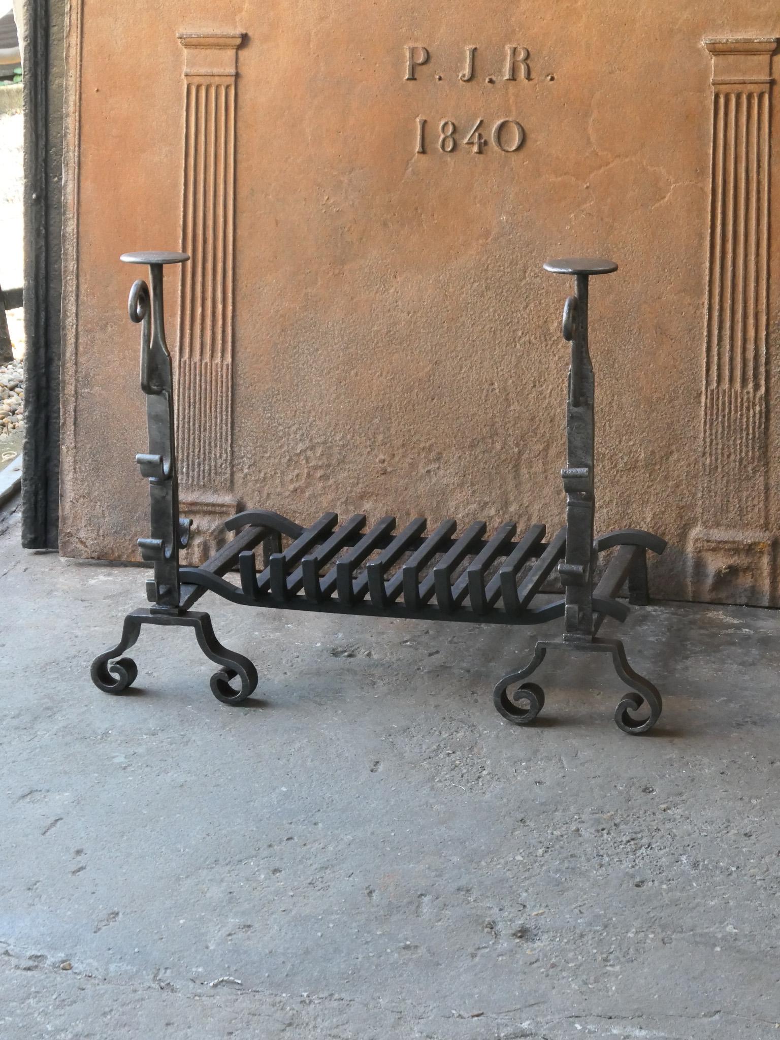 Wrought Iron 18th Century French Louis XV Fireplace Log Grate For Sale