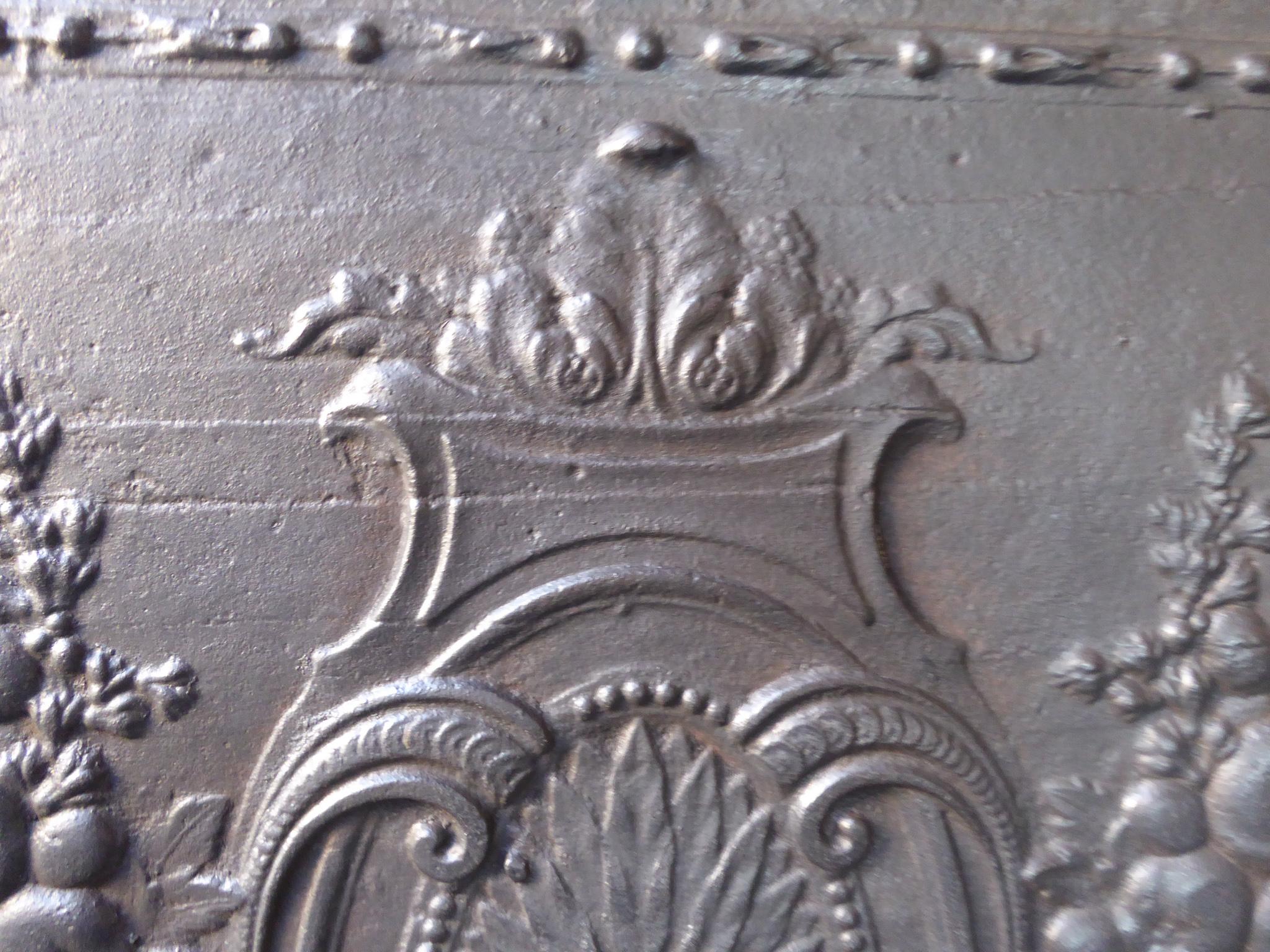 Iron 18th Century French Louis XV 'Fruits of the Summer' Fireback / Backsplash For Sale