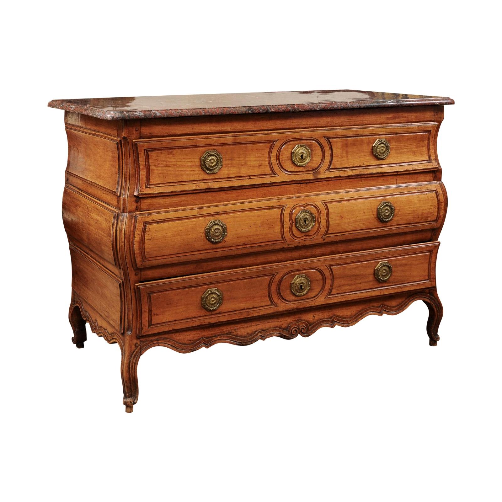 18th Century French Louis XV Fruitwood Commode with Marble Top