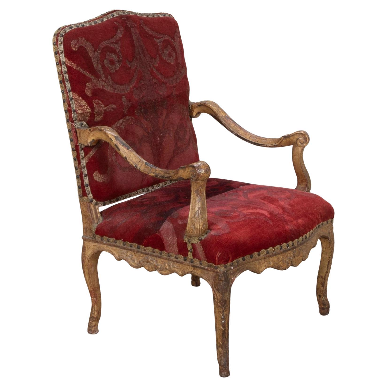 18th Century French Louis XV Giltwood Fauteuil