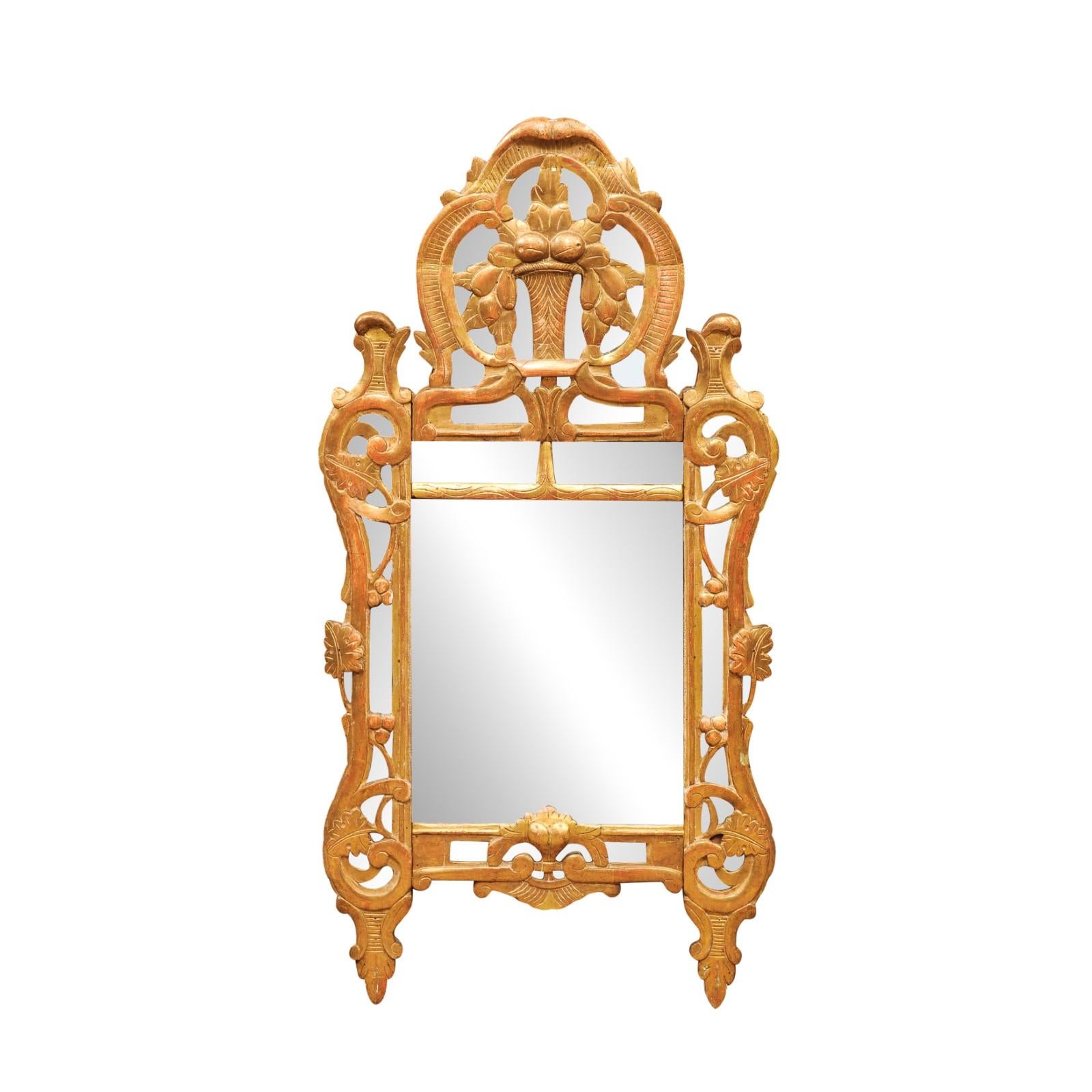 18th Century French Louis XV Giltwood Mirror with Basket Crest For Sale 10