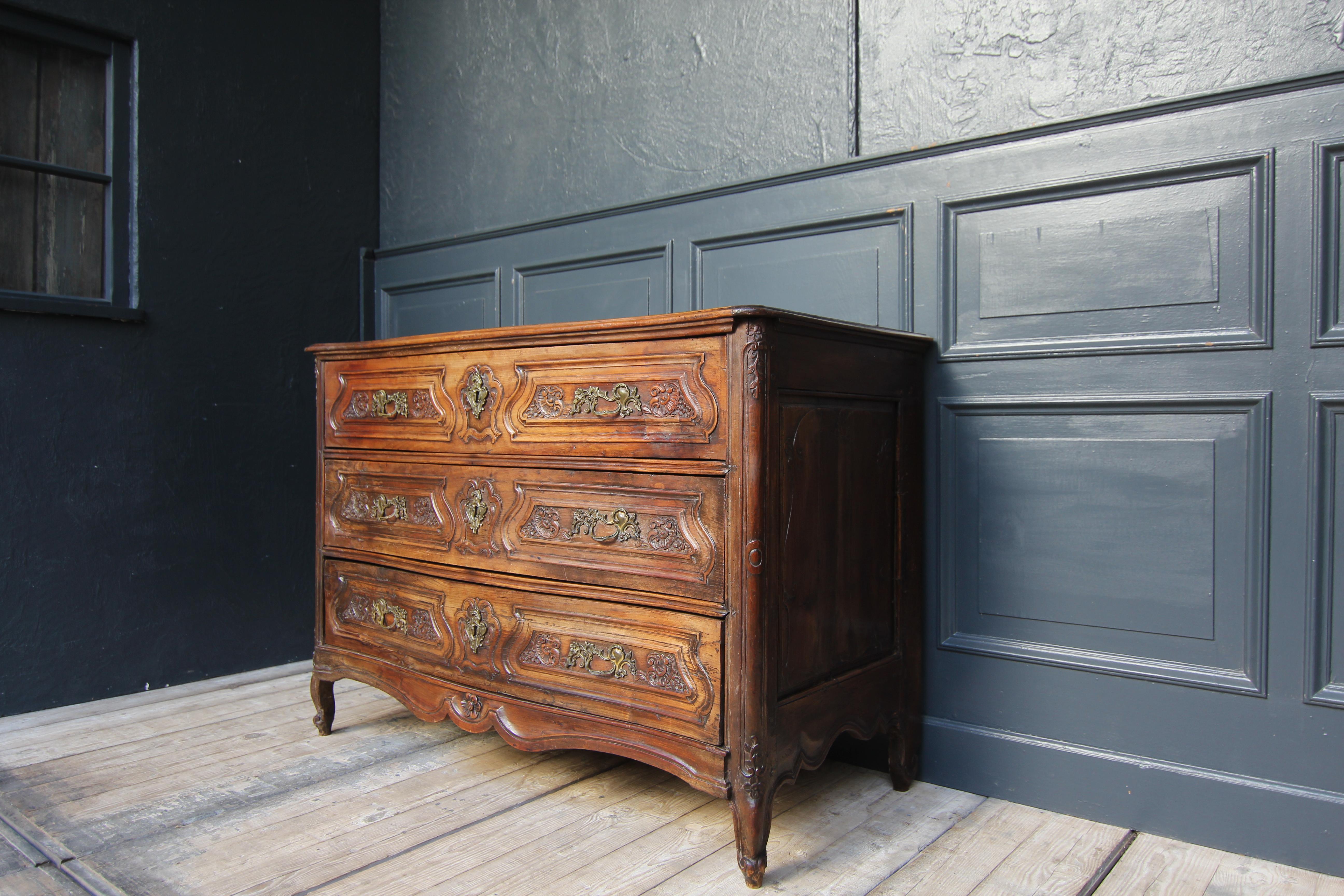 18th Century and Earlier 18th Century French Louis XV Hand Carved Cherrywood Serpentine Chest of Drawers