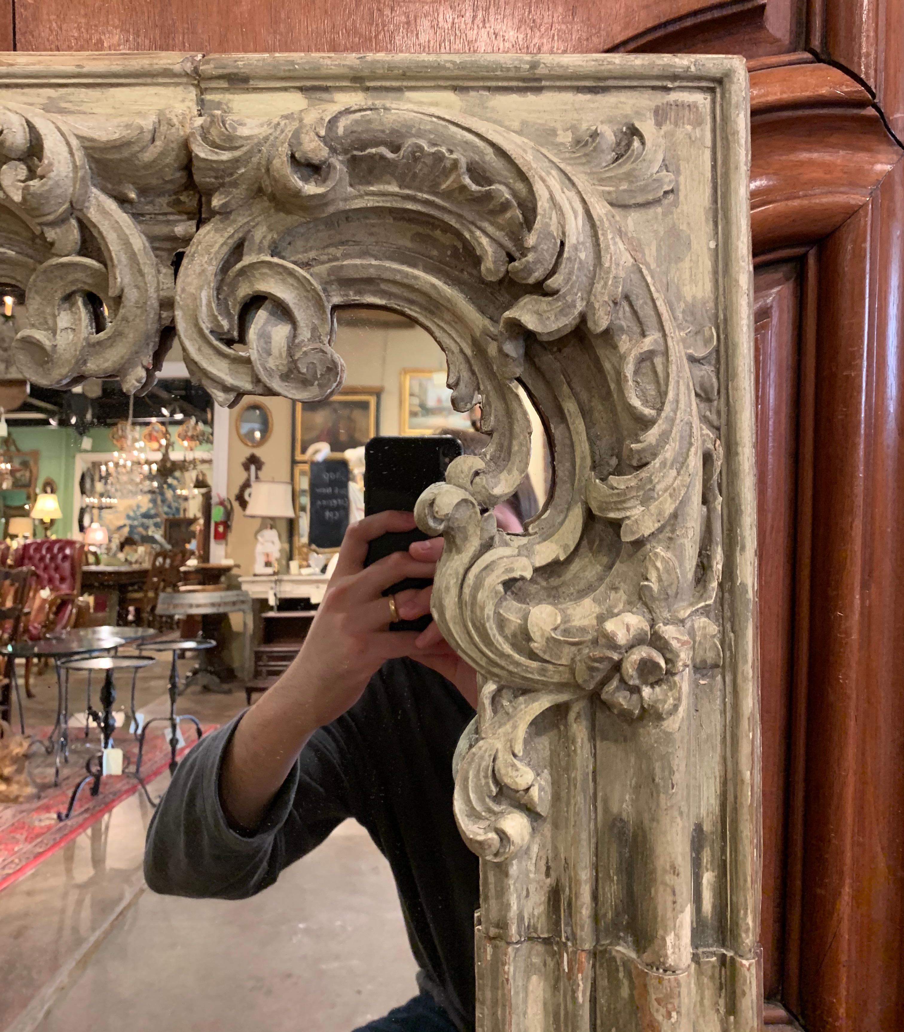 Hand-Carved 18th Century French Louis XV Hand Carved Painted Oak Wall Mirror