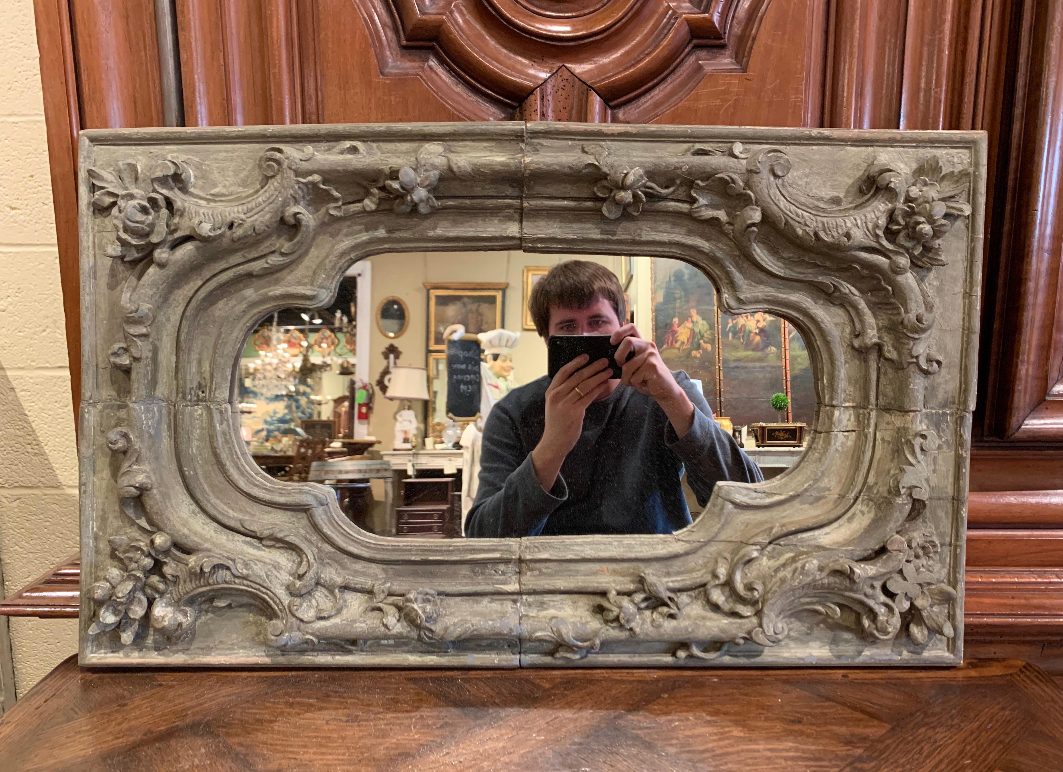 18th Century French Louis XV Hand Carved Painted Oak Wall Mirror In Good Condition In Dallas, TX