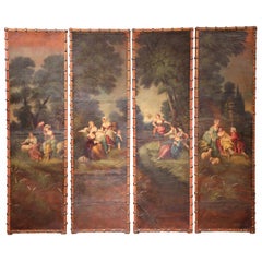 18th Century, French Louis XV Hand Painted Four-Panel Leather Wall Screen