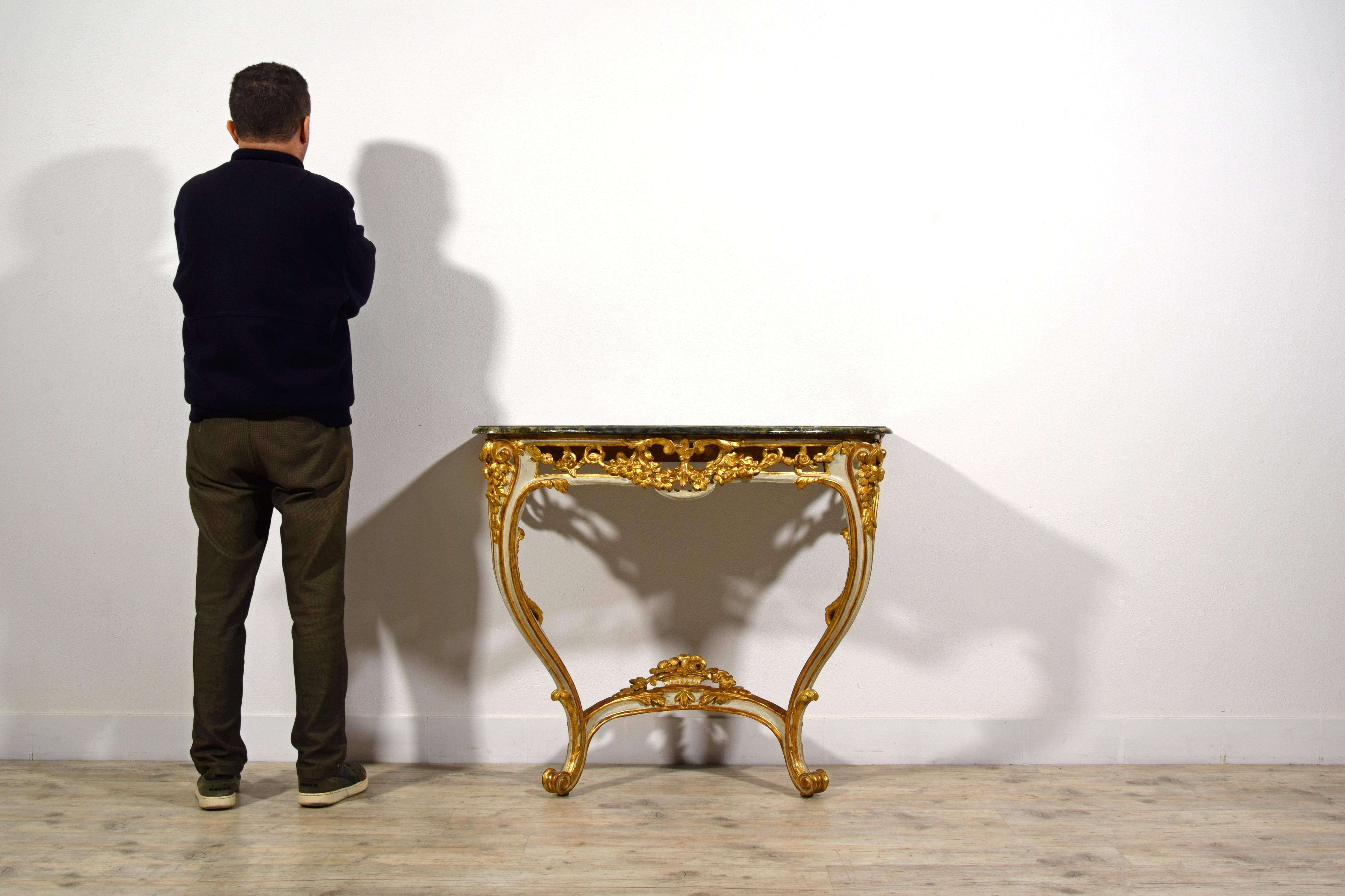 18th Century, French Louis XV Lacquered and Gilt Wood Console For Sale 8