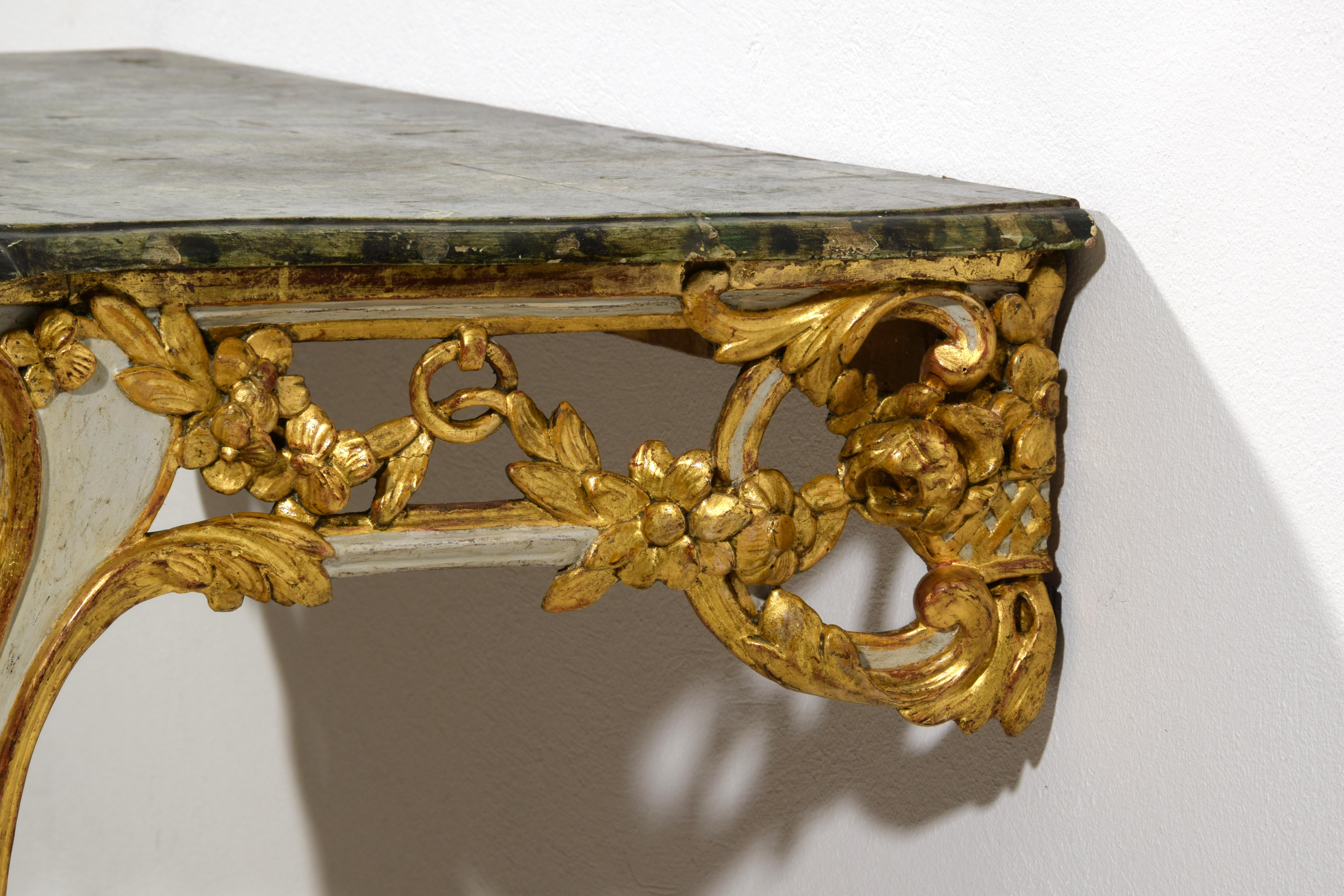 18th Century, French Louis XV Lacquered and Gilt Wood Console For Sale 10