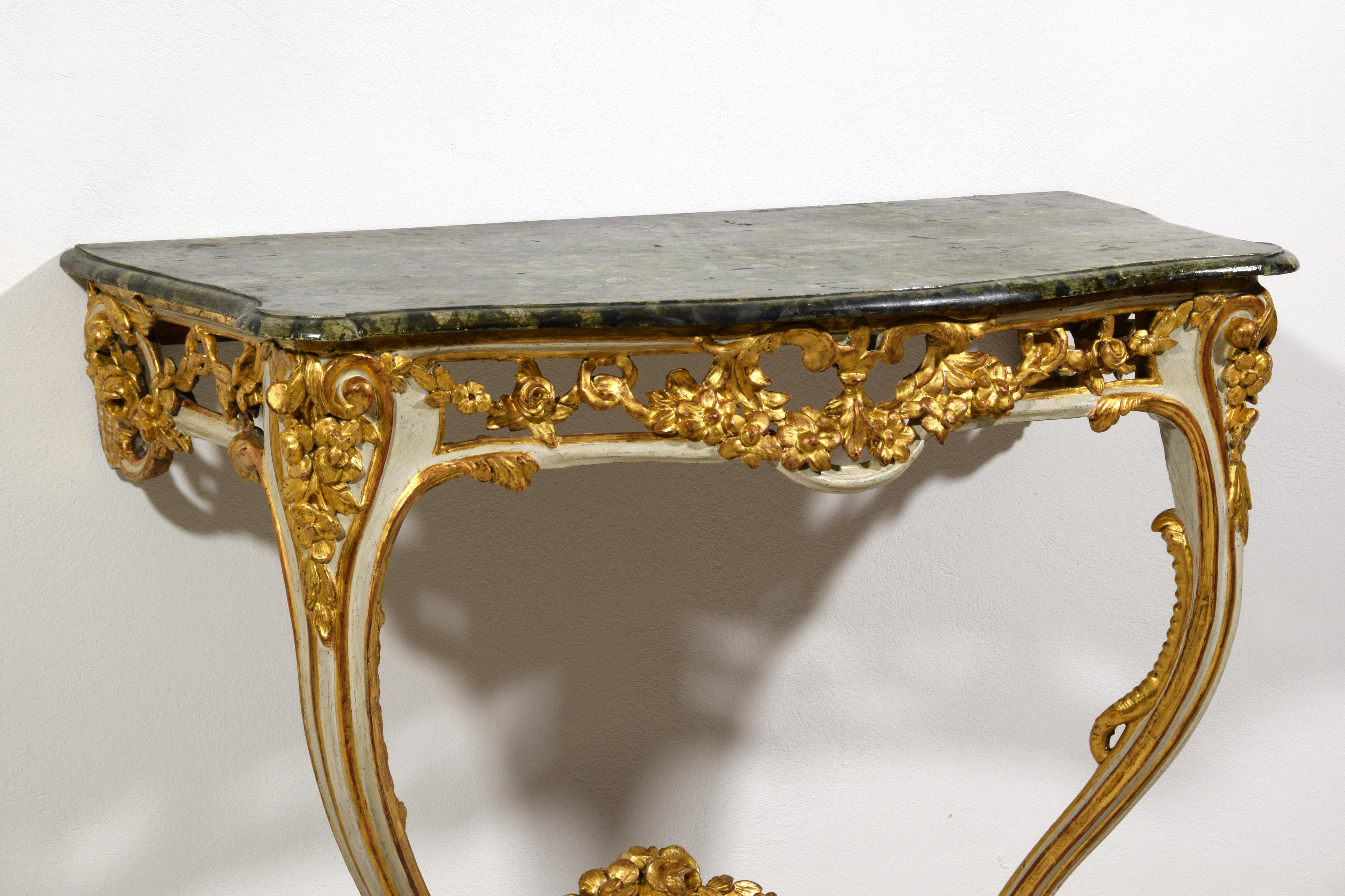 18th Century, French Louis XV Lacquered and Gilt Wood Console For Sale 11