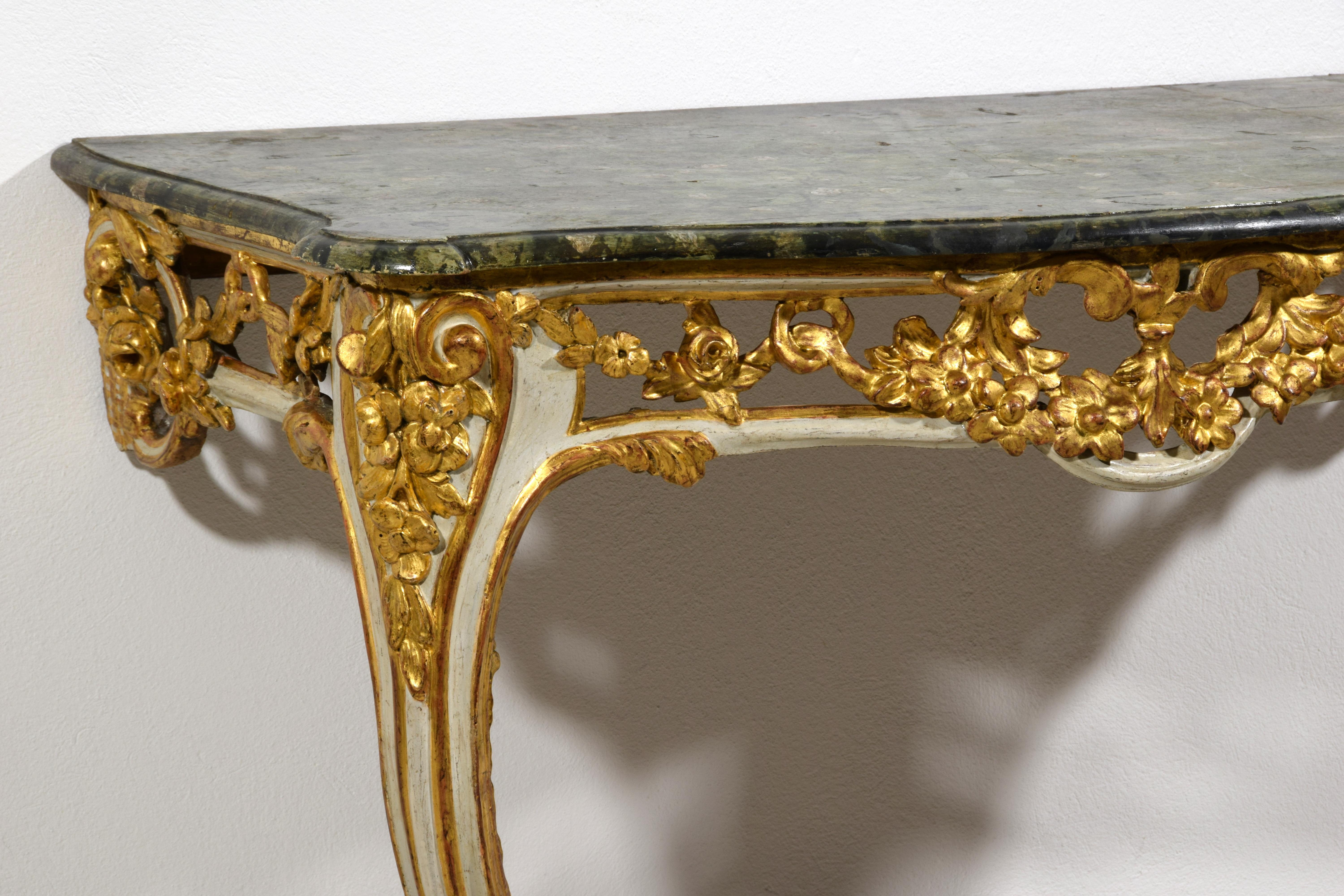 18th Century, French Louis XV Lacquered and Gilt Wood Console For Sale 12