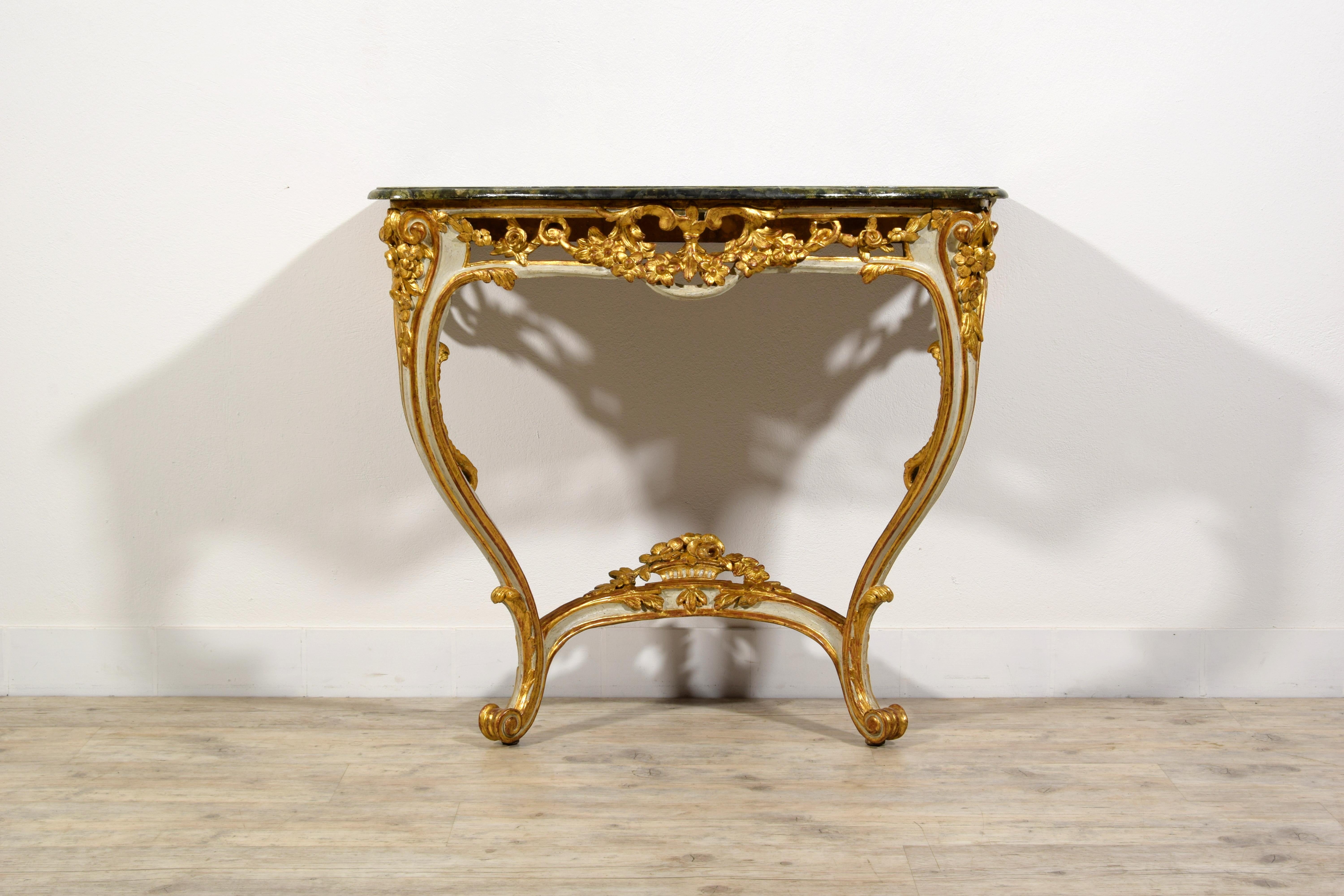 18th Century, French Louis XV Lacquered and Gilt Wood Console For Sale 14