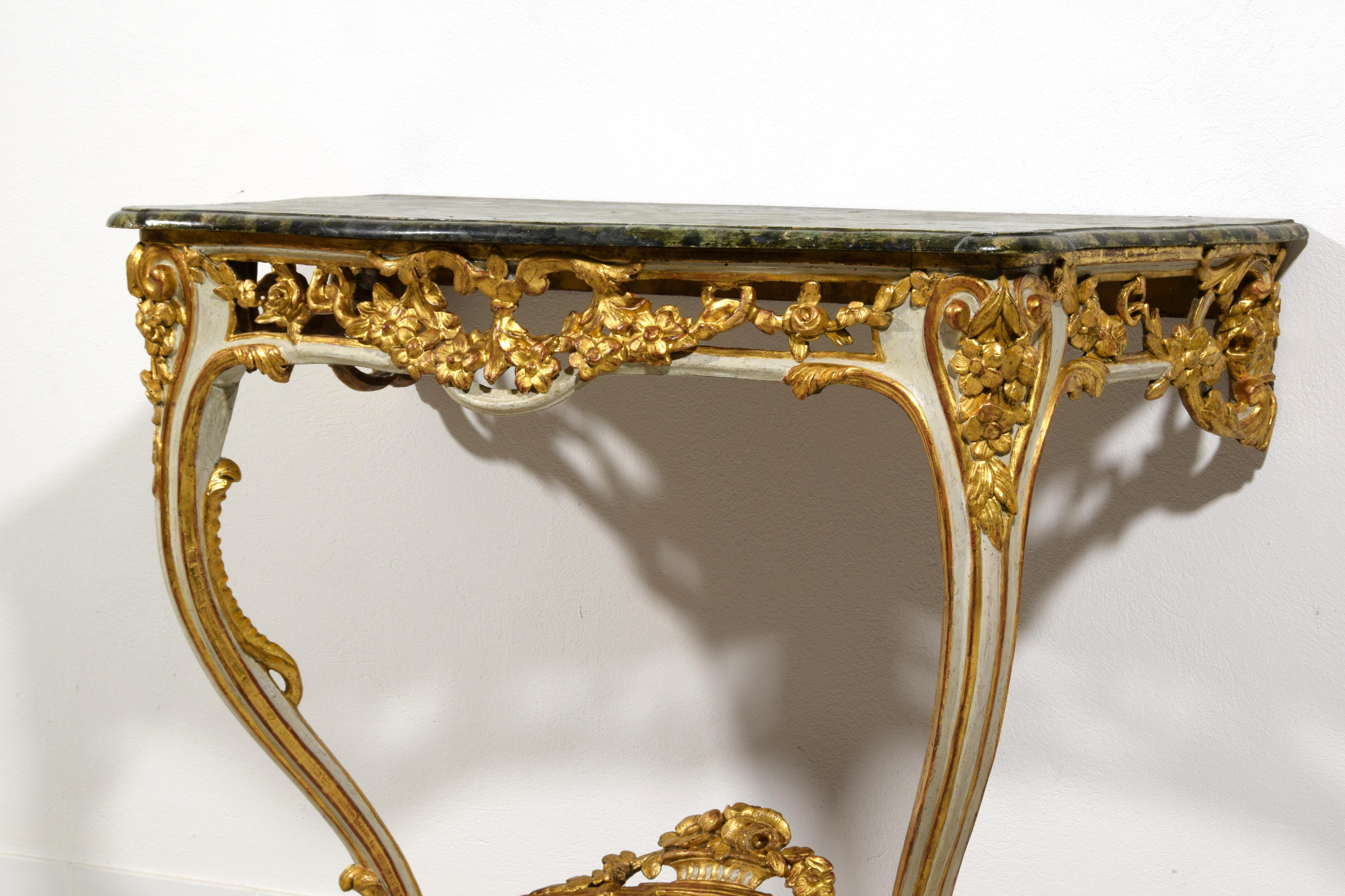 18th Century, French Louis XV Lacquered and Gilt Wood Console For Sale 15