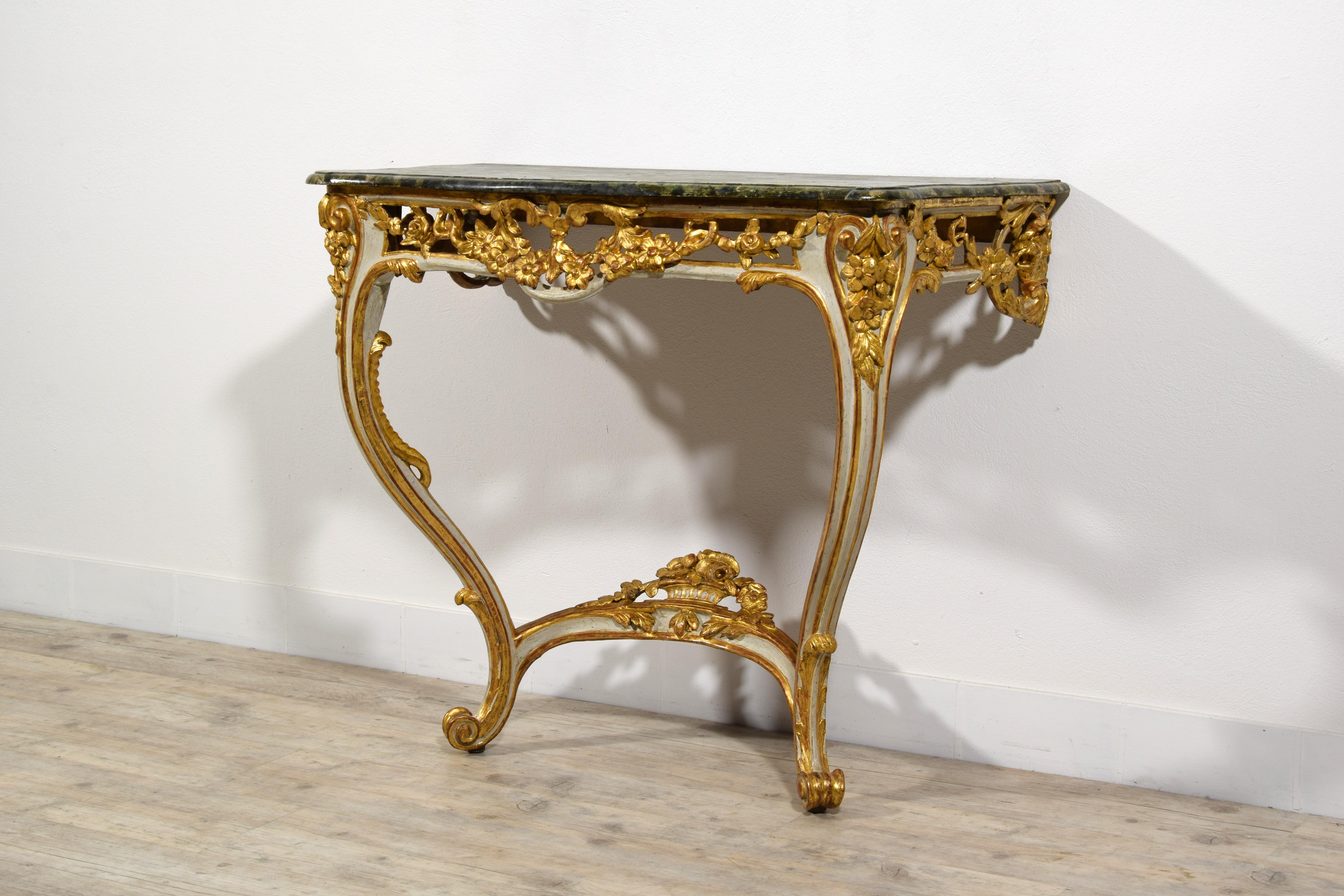 18th Century, French Louis XV Lacquered and Gilt Wood Console For Sale 16