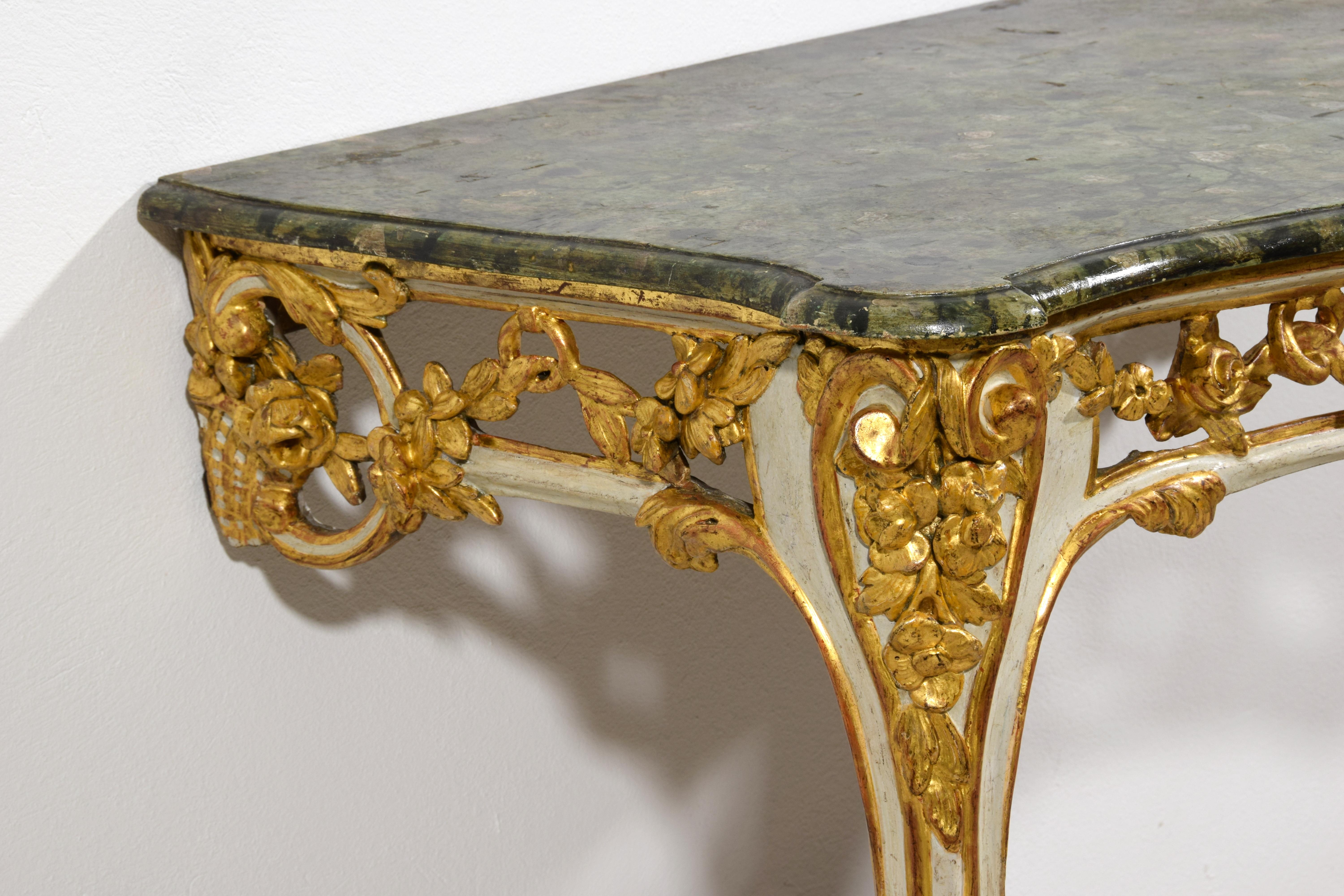 18th Century, French Louis XV Lacquered and Gilt Wood Console For Sale 17