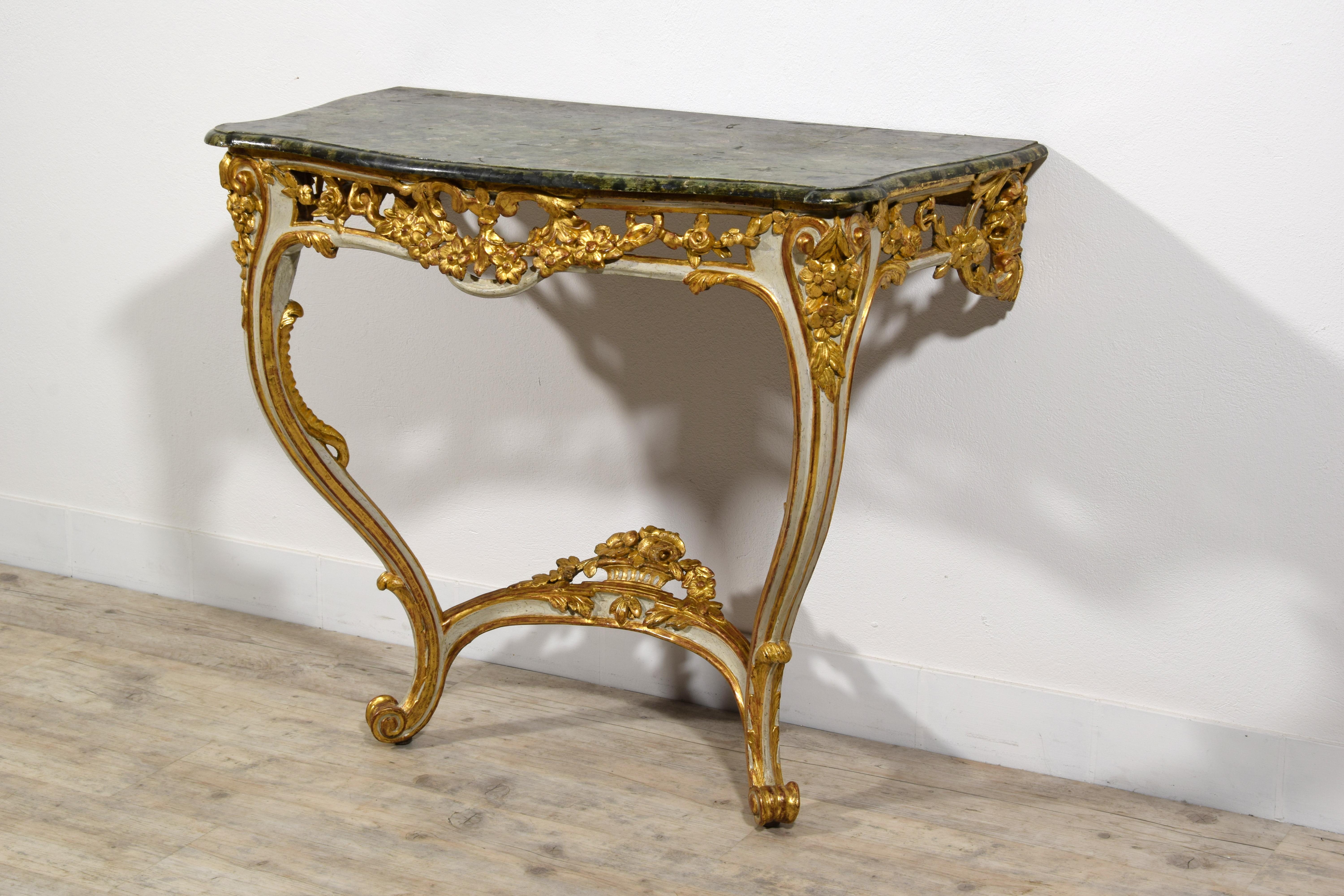 18th Century, French Louis XV Lacquered and Gilt Wood Console For Sale 1