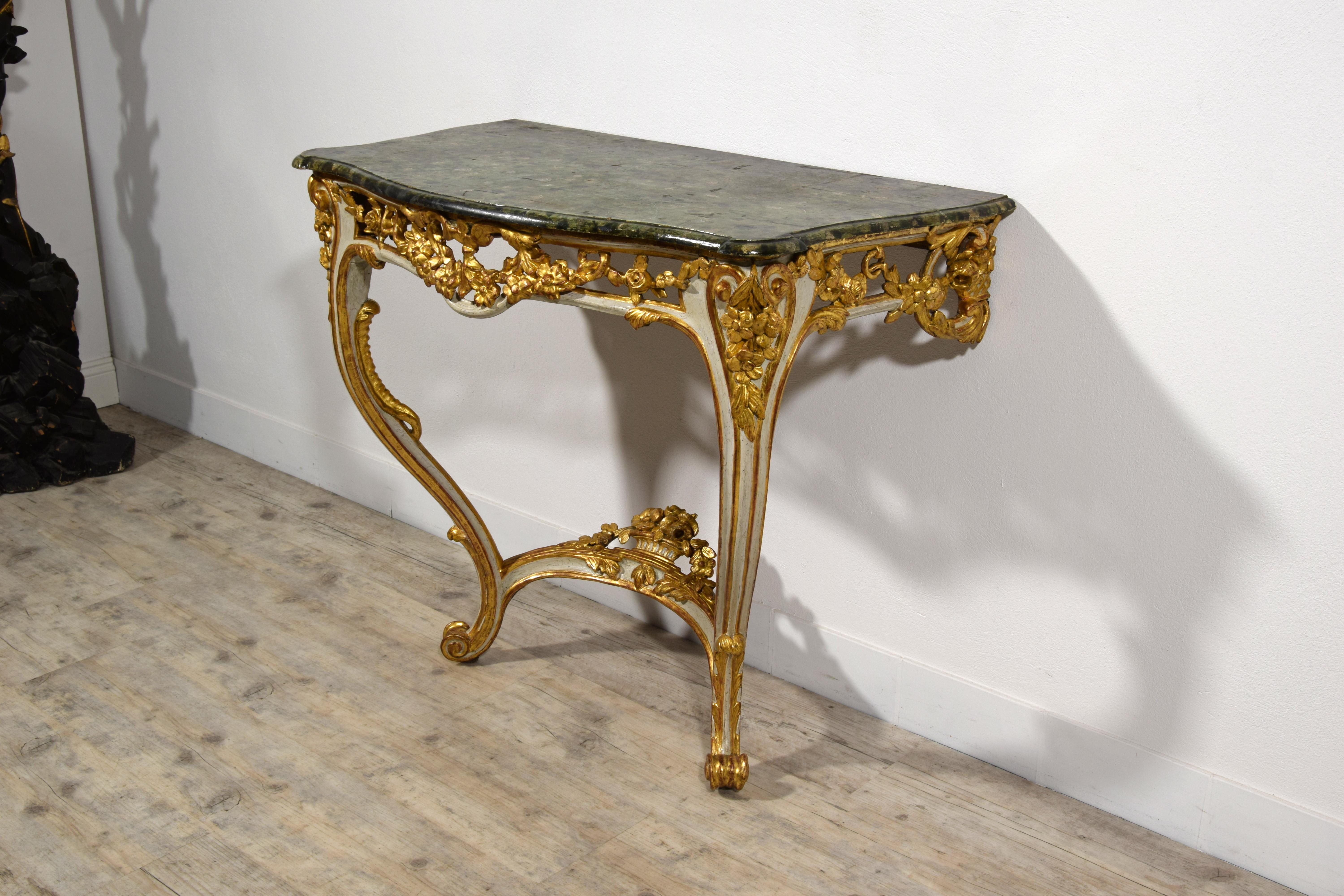 18th Century, French Louis XV Lacquered and Gilt Wood Console For Sale 2