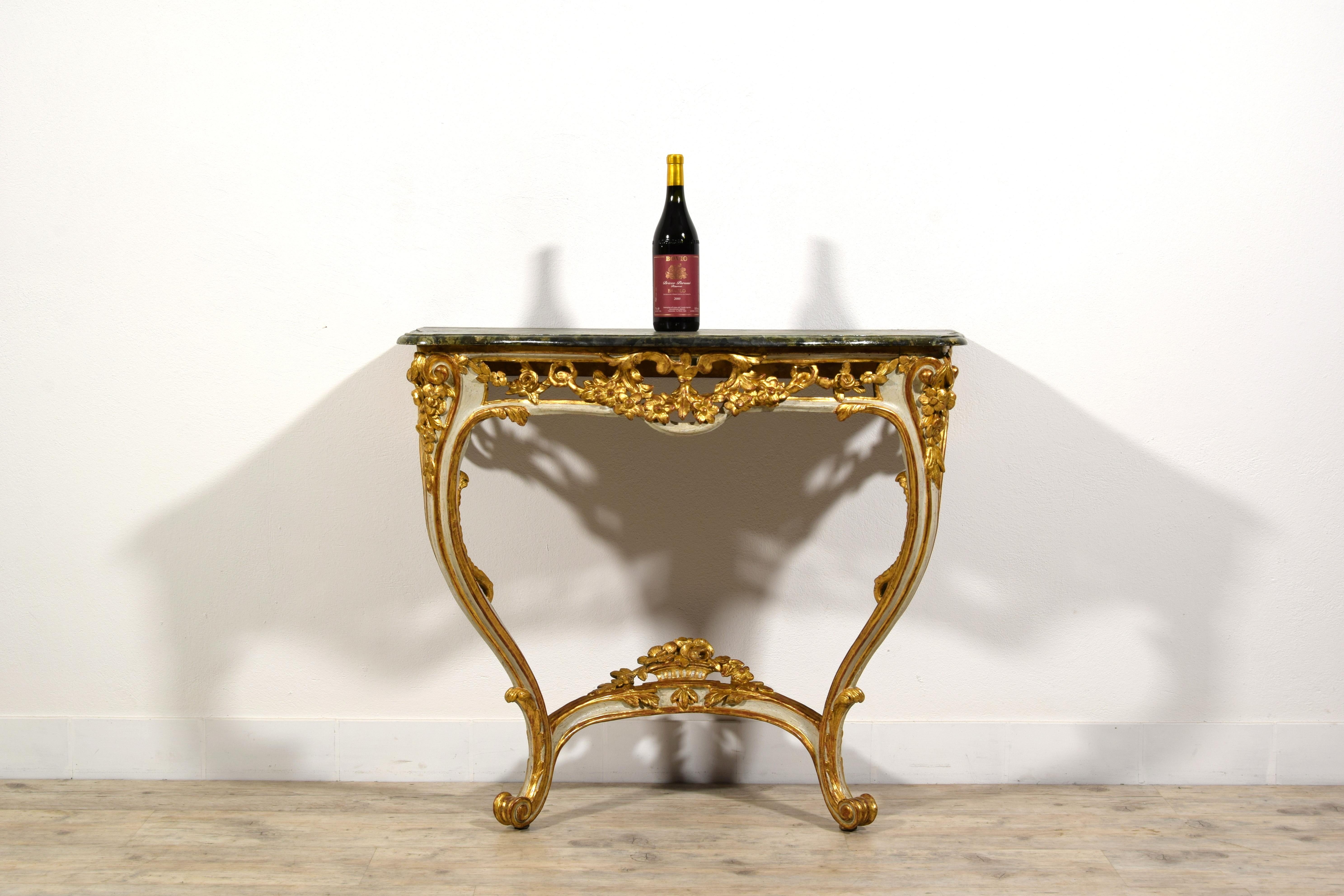 18th Century, French Louis XV Lacquered and Gilt Wood Console For Sale 3