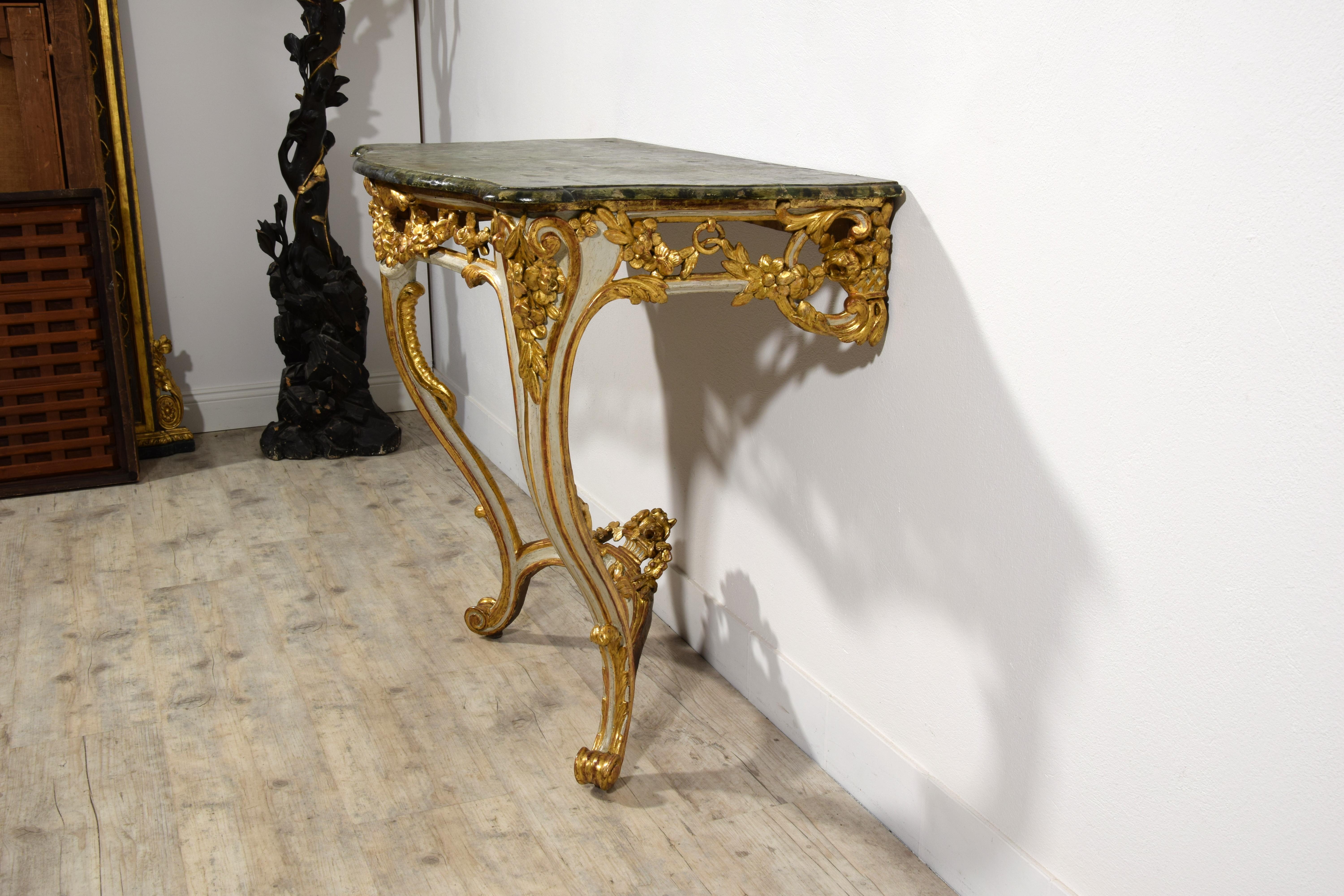 18th Century, French Louis XV Lacquered and Gilt Wood Console For Sale 4