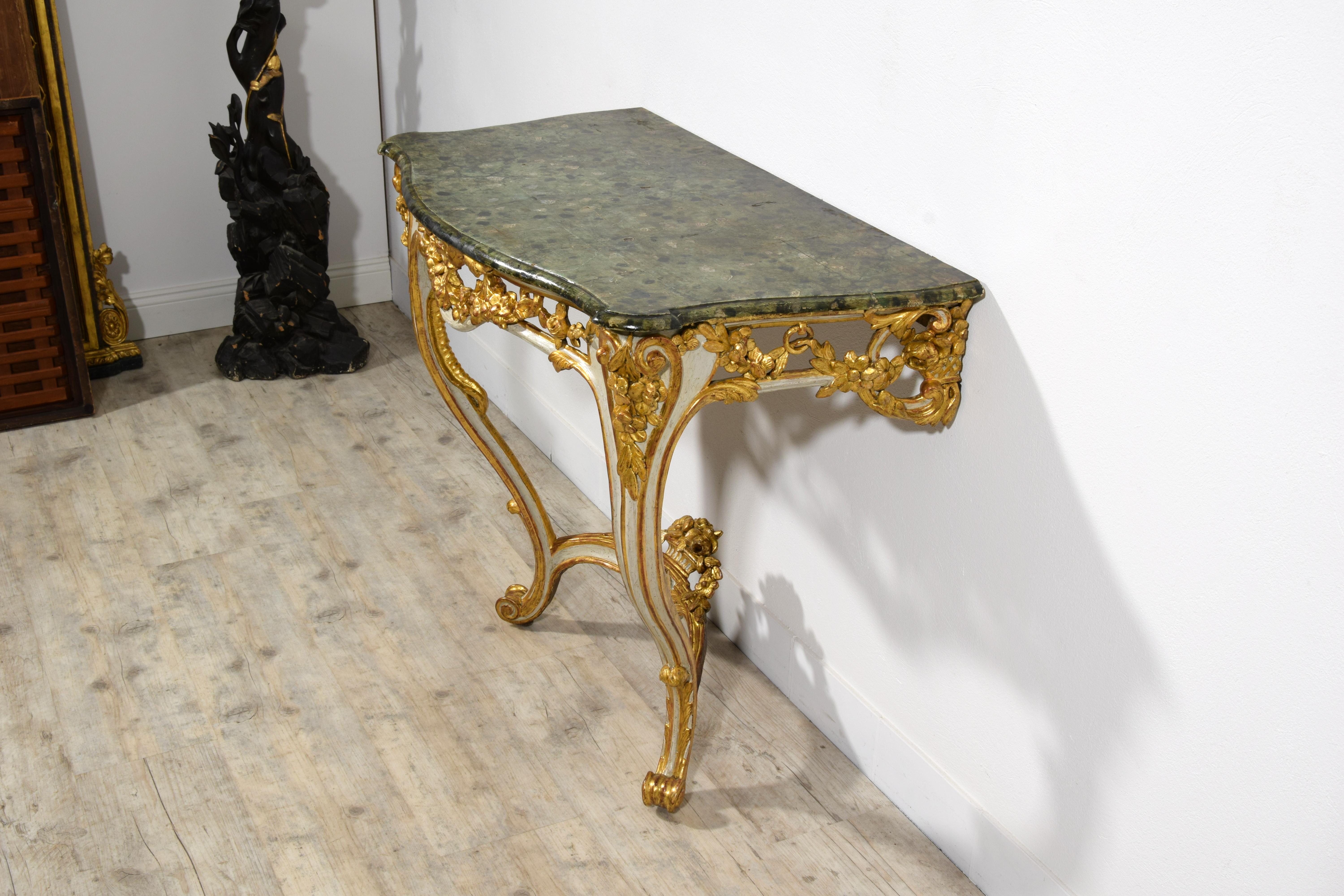 18th Century, French Louis XV Lacquered and Gilt Wood Console For Sale 5