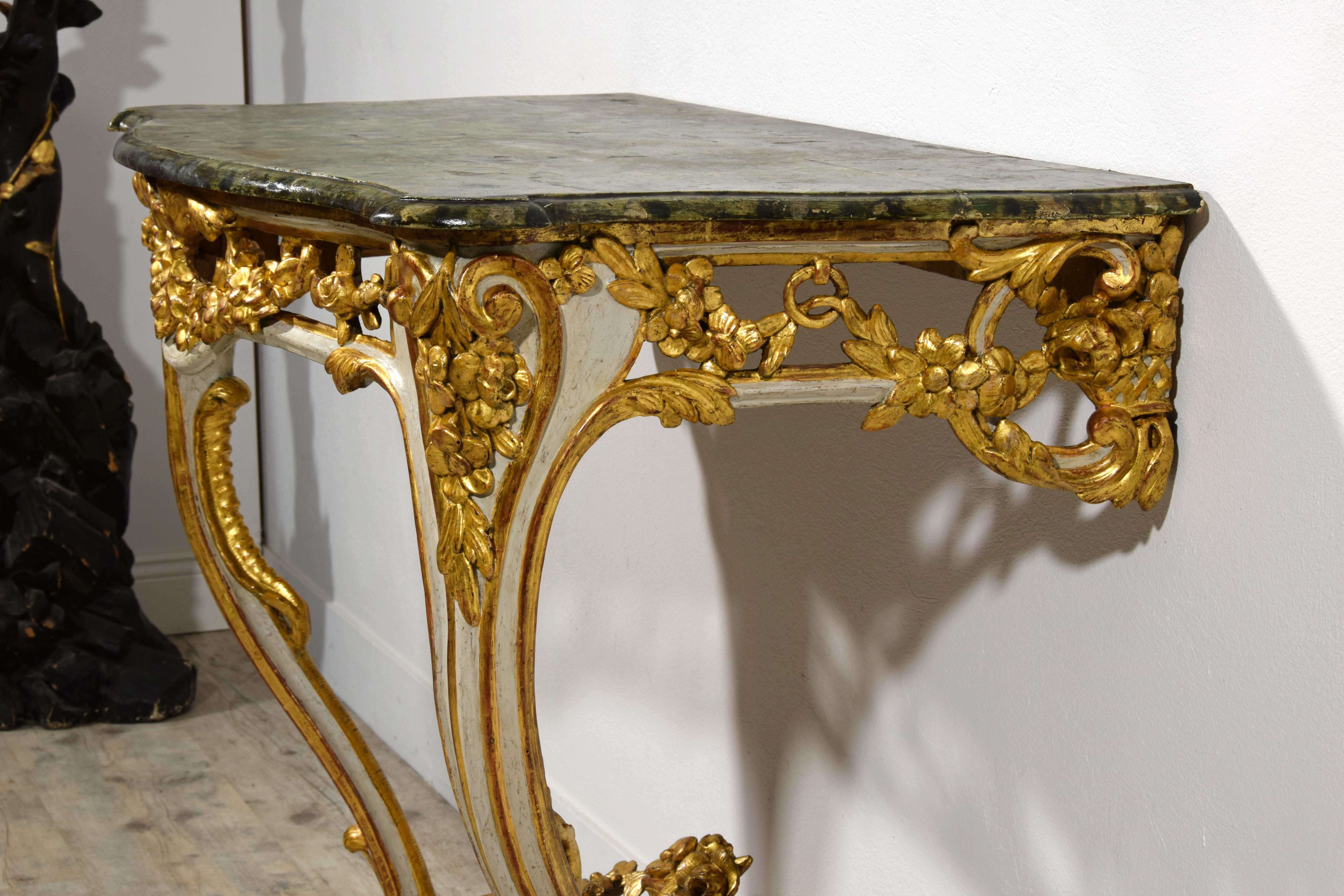 18th Century, French Louis XV Lacquered and Gilt Wood Console For Sale 6
