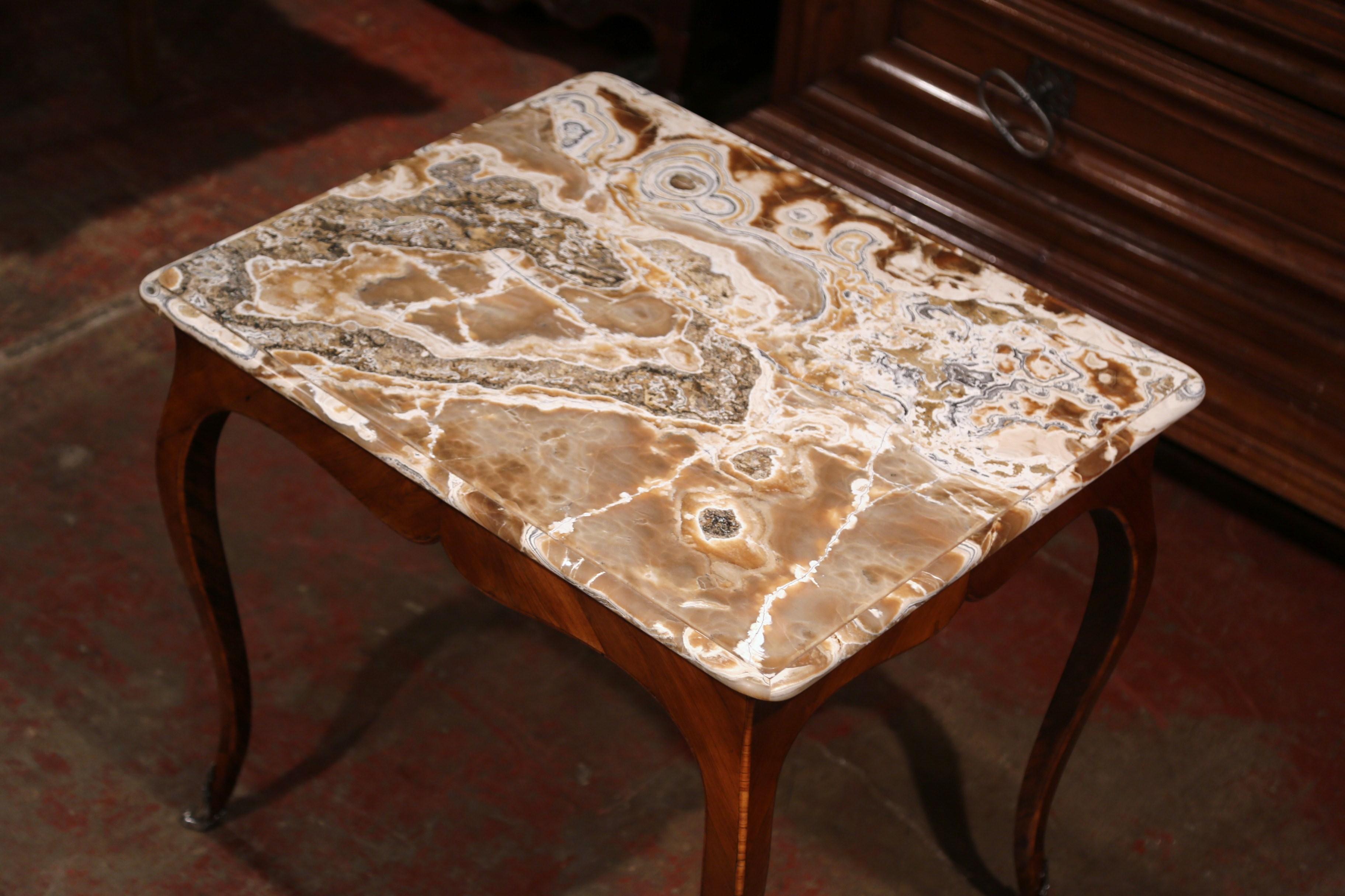 Hand-Carved 18th Century French Louis XV Mahogany Occasional Table with Marble Top