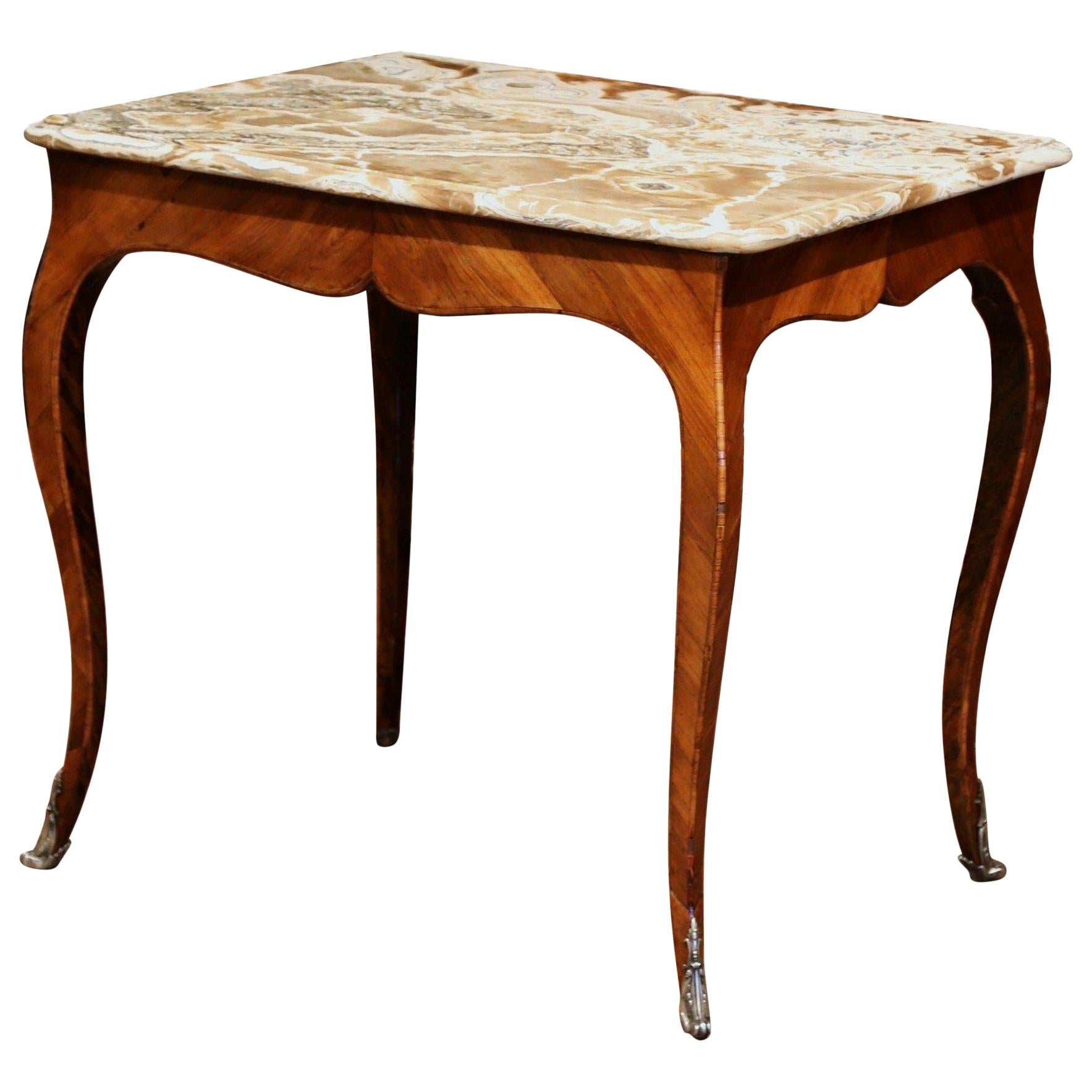 18th Century French Louis XV Mahogany Occasional Table with Marble Top