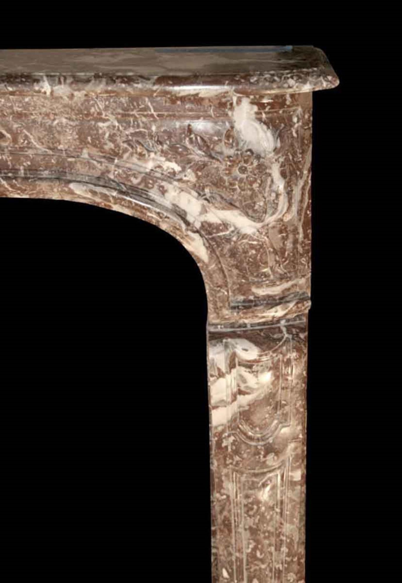Hand-Carved 18th Century French Louis XV Marble Mantel Rouge Royale with Flower Details