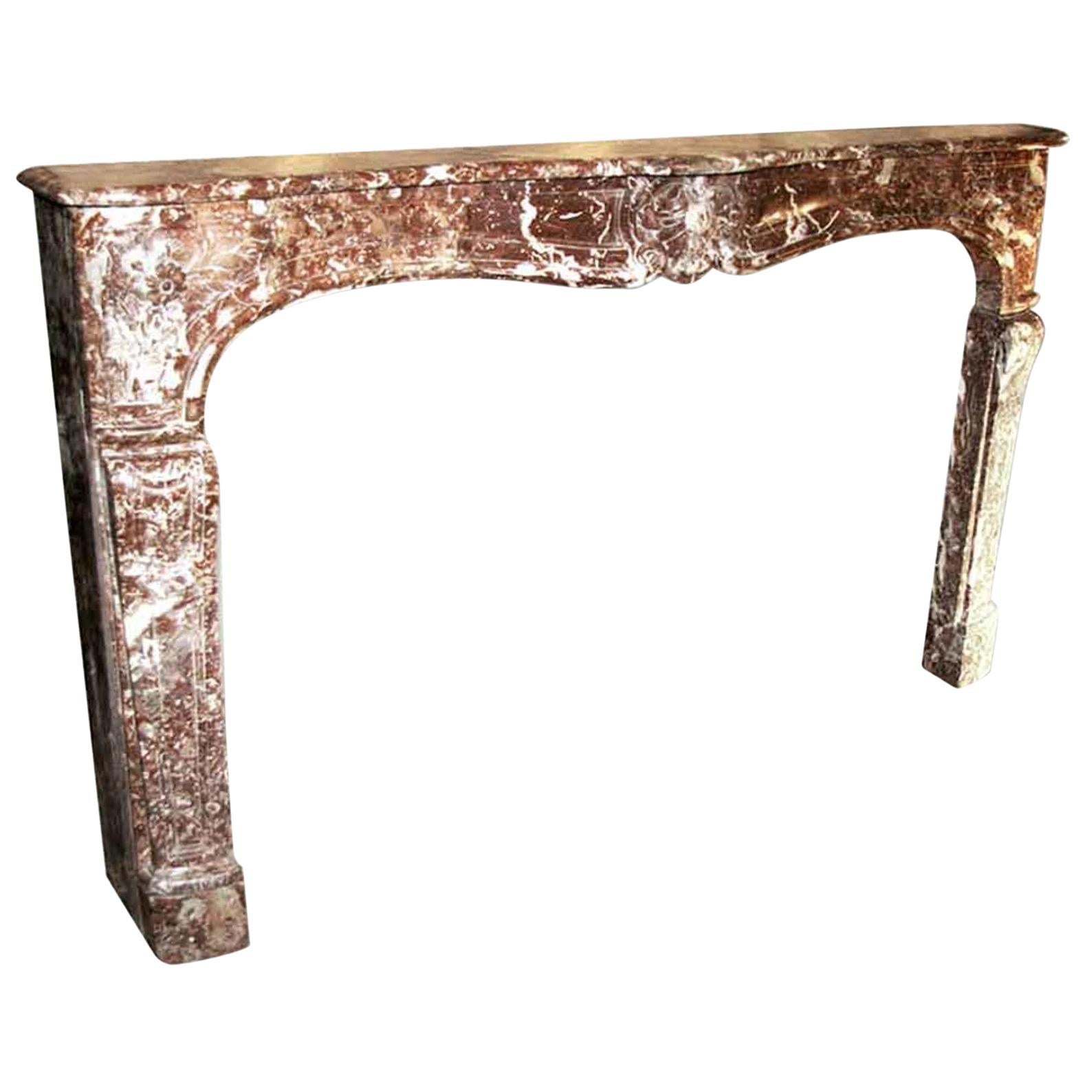 18th Century French Louis XV Marble Mantel Rouge Royale with Flower Details