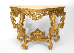 French Louis XV Gilt Floral Console Table