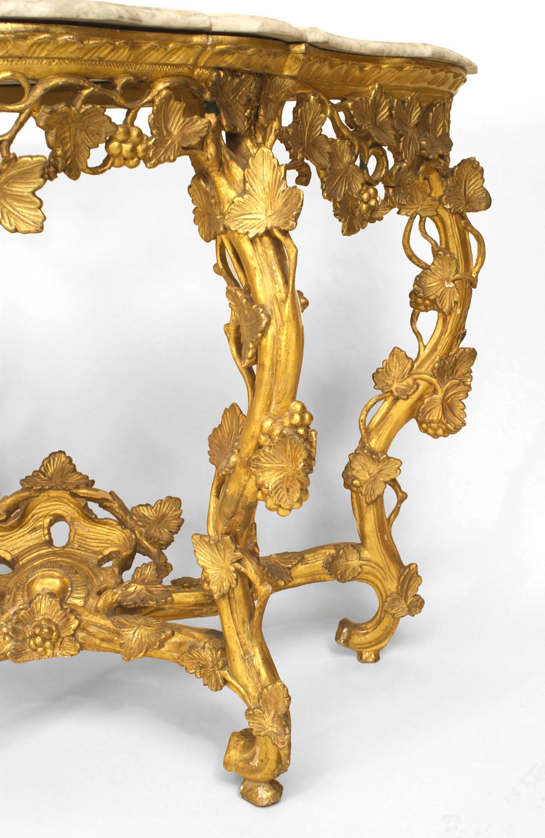 18th Century and Earlier French Louis XV Gilt Floral Console Table For Sale