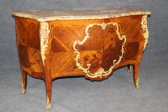 18th Century French Louis XV Marble Top Inlaid Commode with Bronze Ormolu Mounts