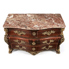 18th Century French Louis XV Marquetry Bombe Commode Signed by Louis Delaitre