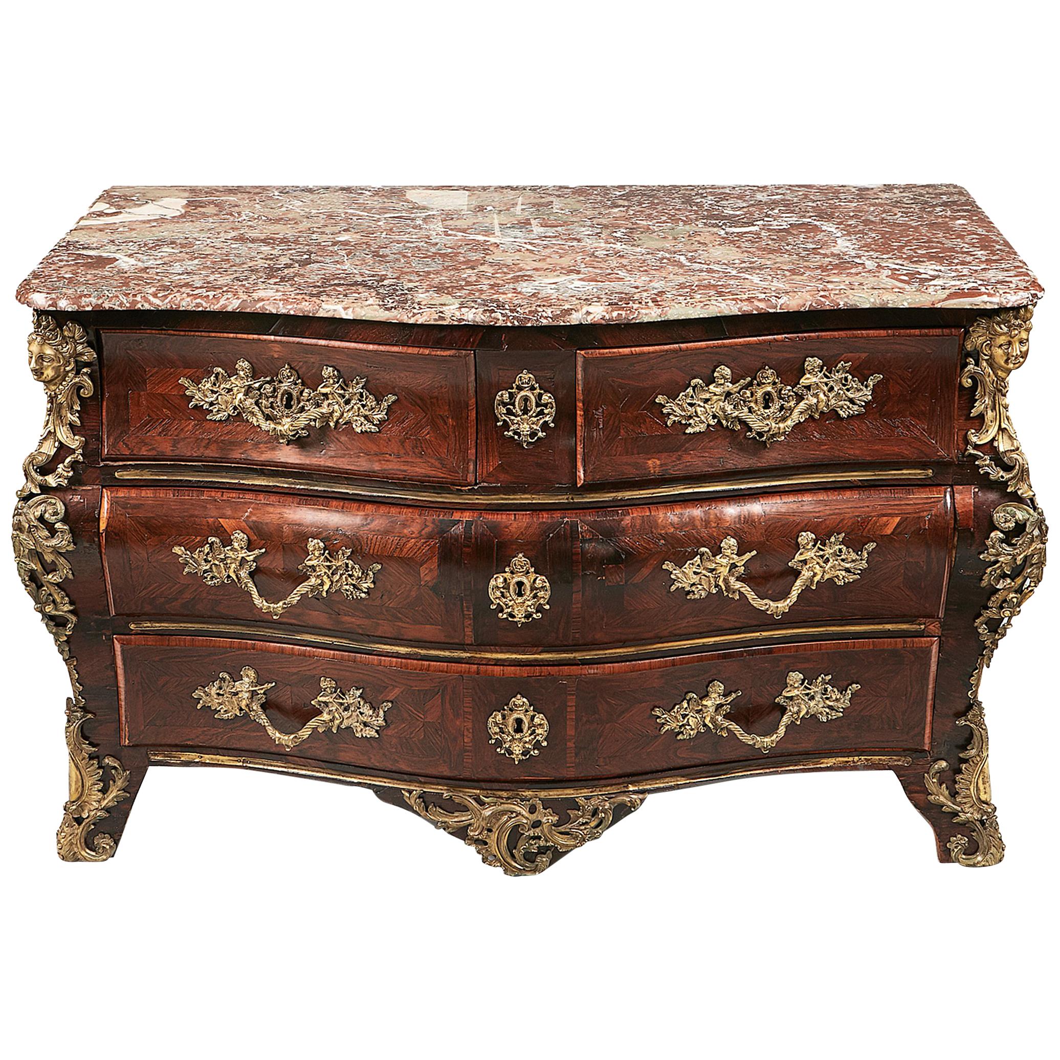 18th Century French Louis XV Marquetry Bombe Commode Signed by Louis Delaitre