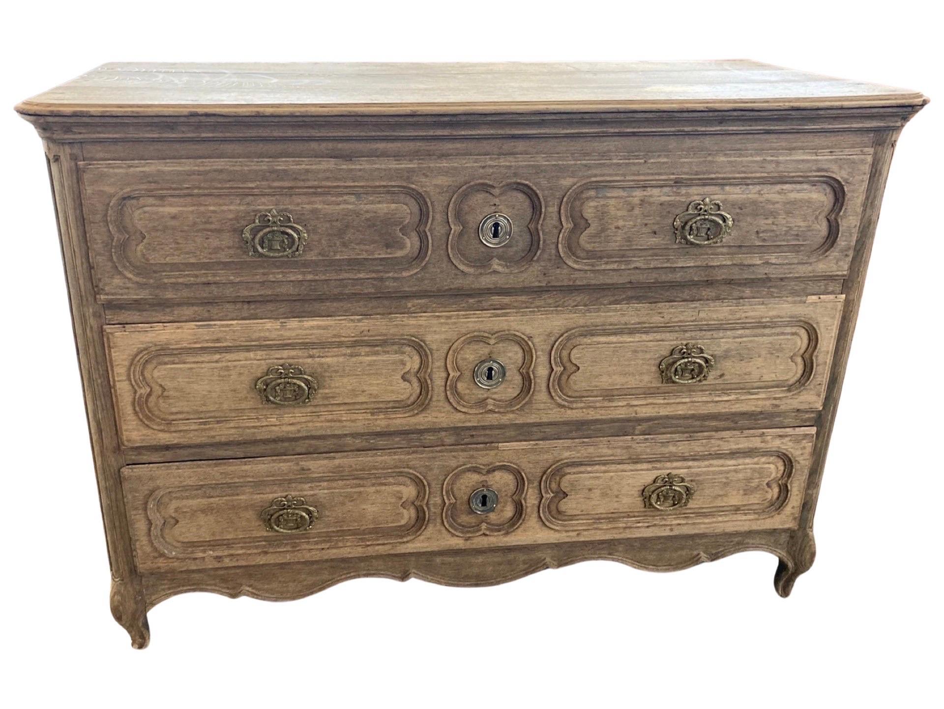 18th Century French Louis XV Natural Oak Commode 1