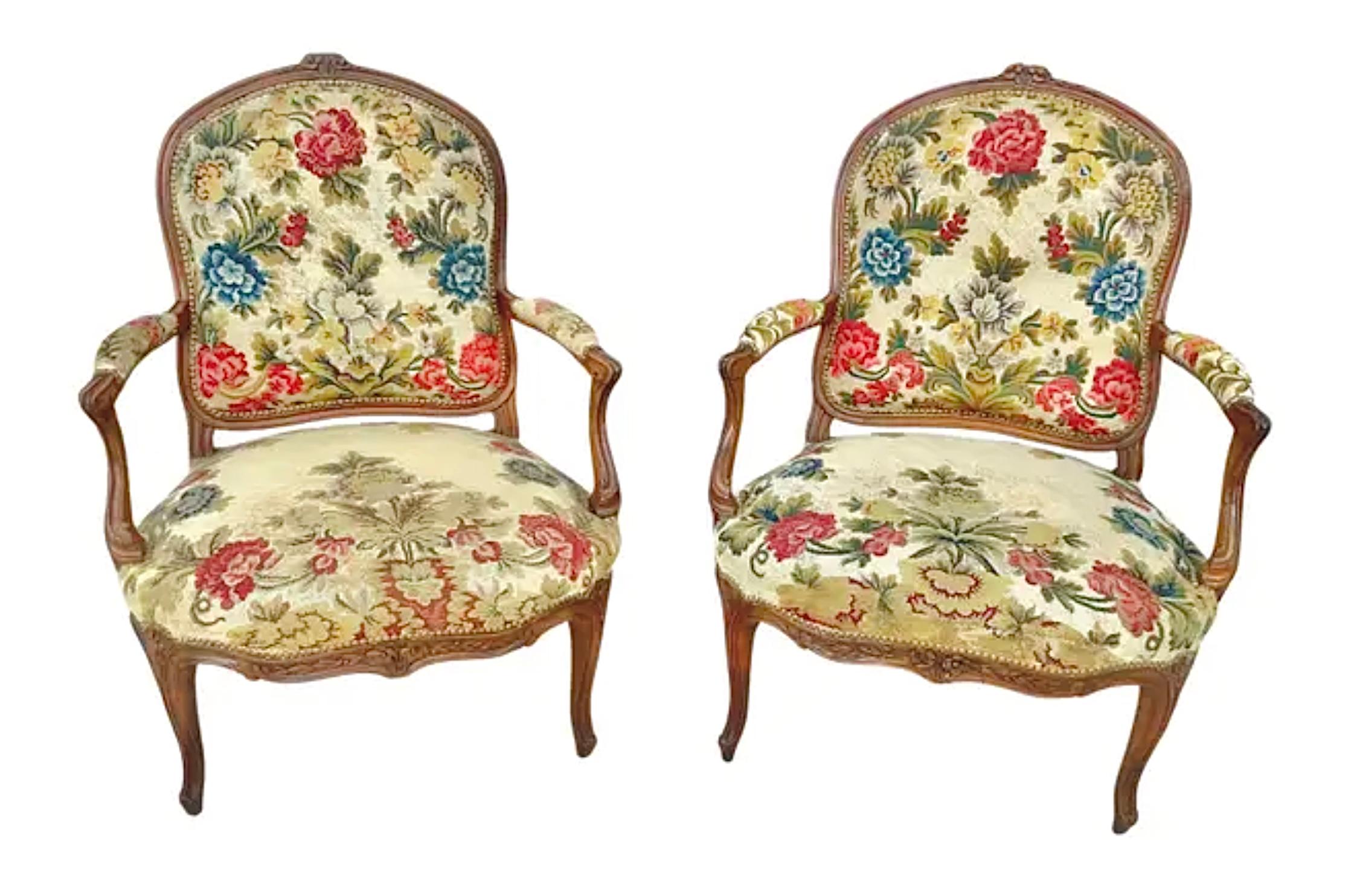 Fauteuils Fauteuil à aiguilles Louis XV du XVIIIe siècle - une paire en vente 8