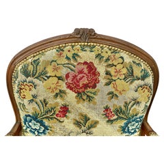 18th Century French Louis XV Needlepoint Fauteuil Armchairs - A Pair
