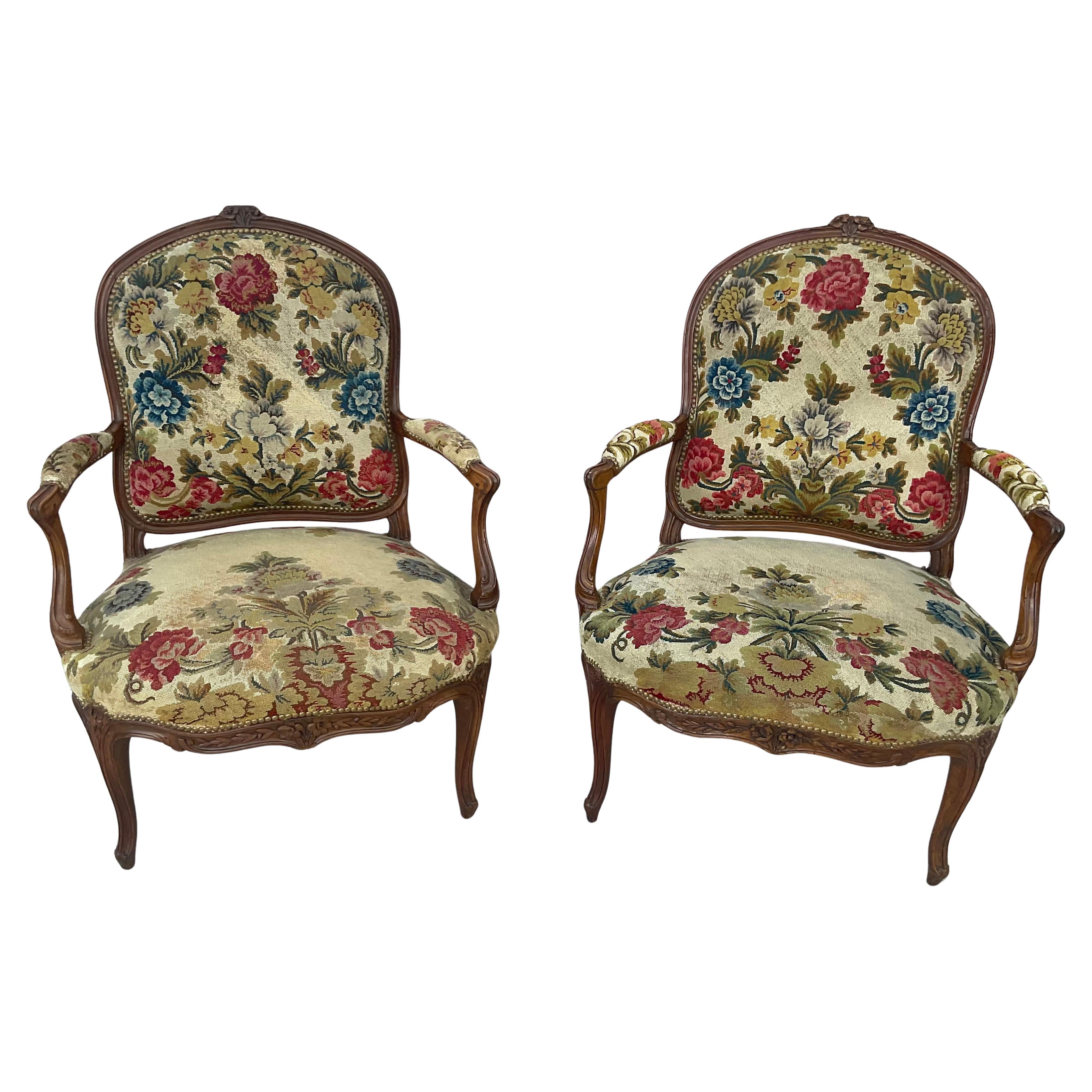 XVIIIe siècle et antérieur Fauteuils Fauteuil à aiguilles Louis XV du XVIIIe siècle - une paire en vente
