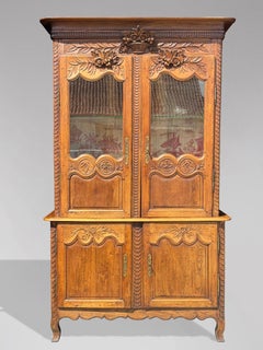 18th Century French Louis XV Oak Masonic Buffet Deux Corps Vitrine Cabinet