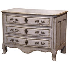 18th Century French Louis XV Painted Bombe Chest of Drawers from Provence