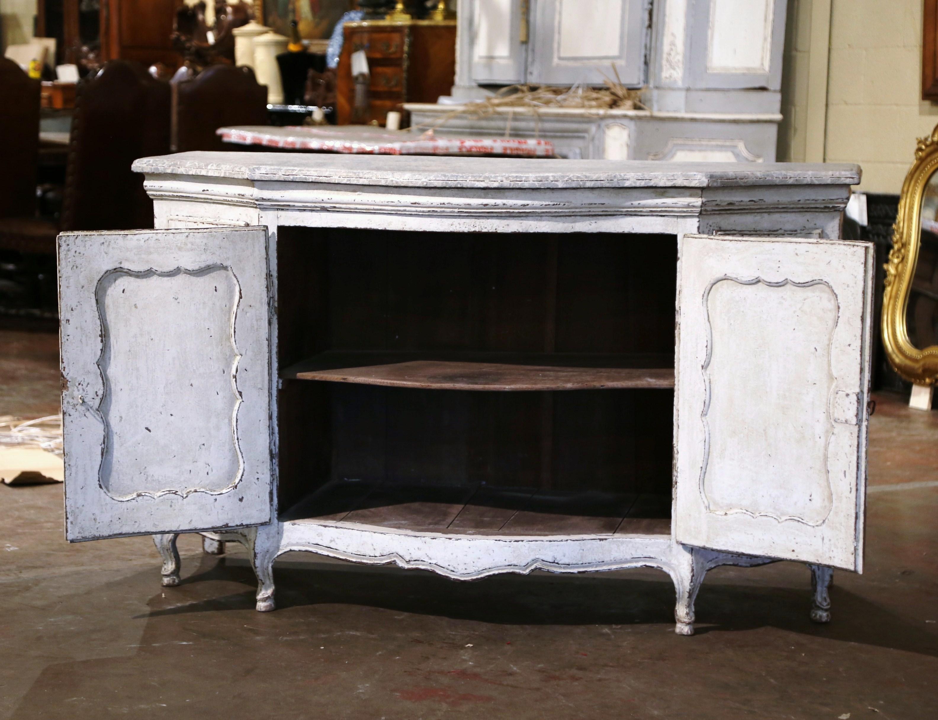 18th Century French Louis XV Painted Four-Door Bombe and Serpentine Buffet For Sale 5