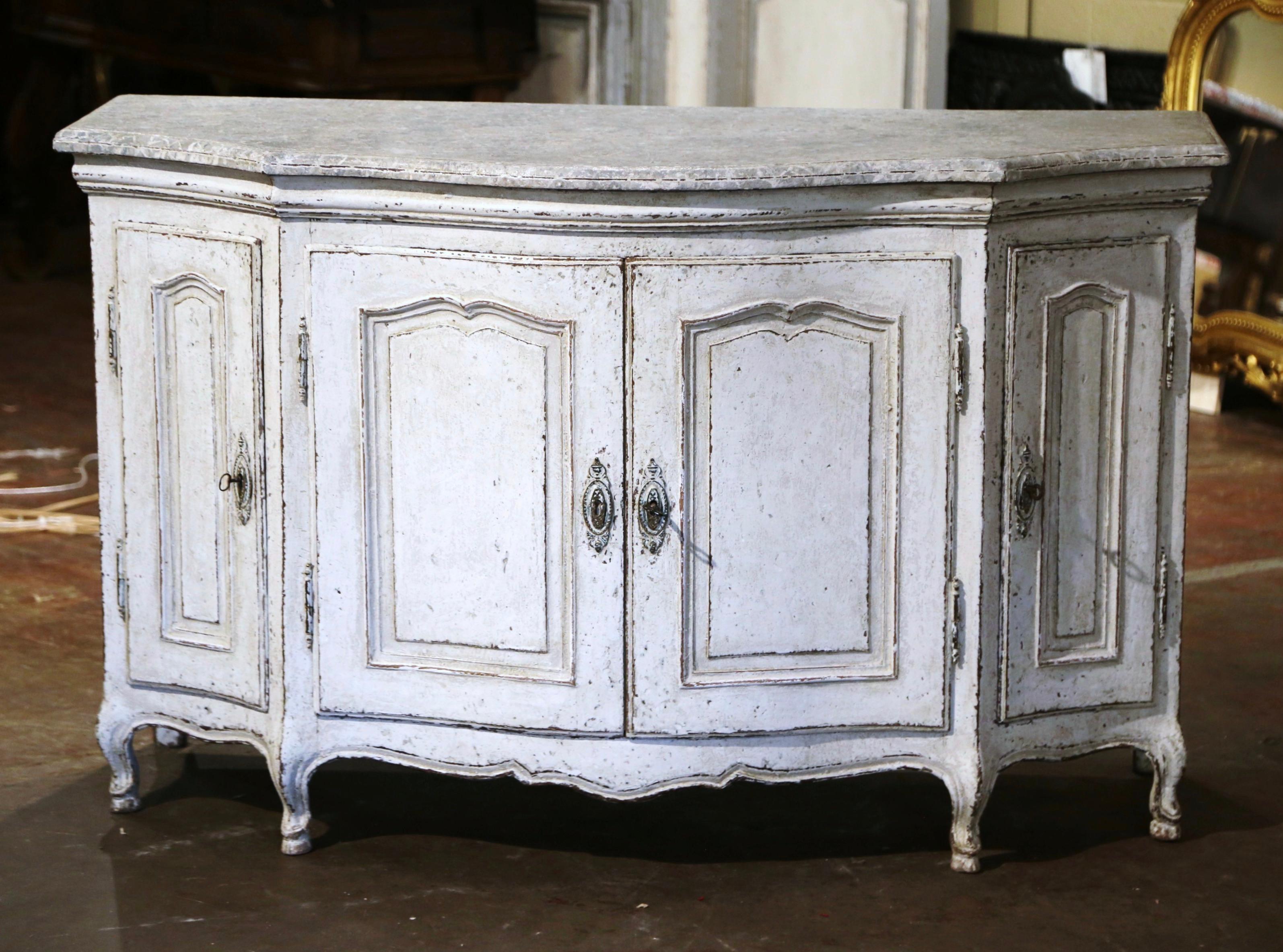 Oak 18th Century French Louis XV Painted Four-Door Bombe and Serpentine Buffet For Sale