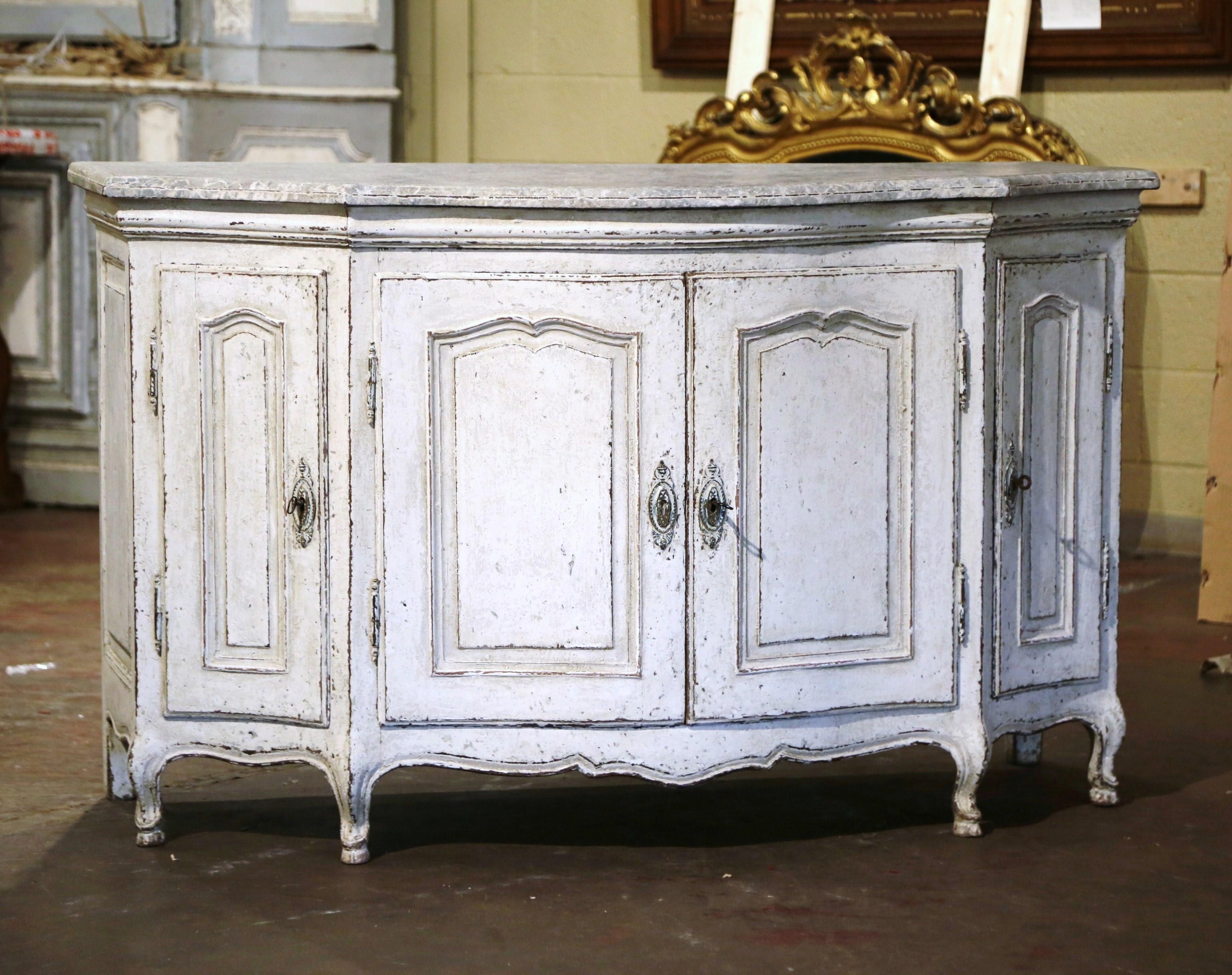 18th Century French Louis XV Painted Four-Door Bombe and Serpentine Buffet For Sale 2