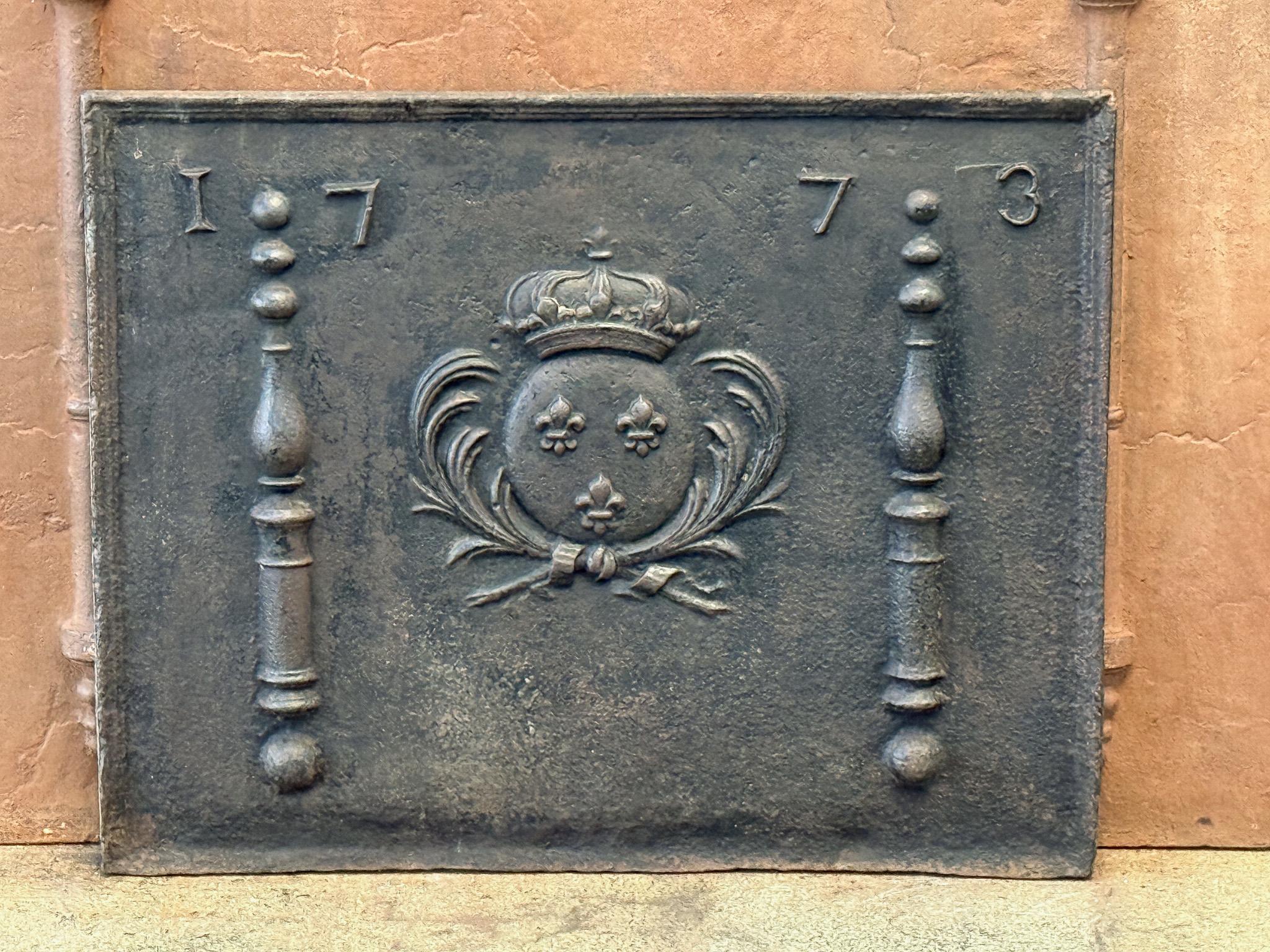 Bellissimo parafuoco francese del XVIII secolo del periodo Luigi XV con le armi della Francia. Questo è lo stemma della Casa di Borbone, una casa reale originaria della Francia che divenne una dinastia importante in Europa. Ha dato vita a re per la
