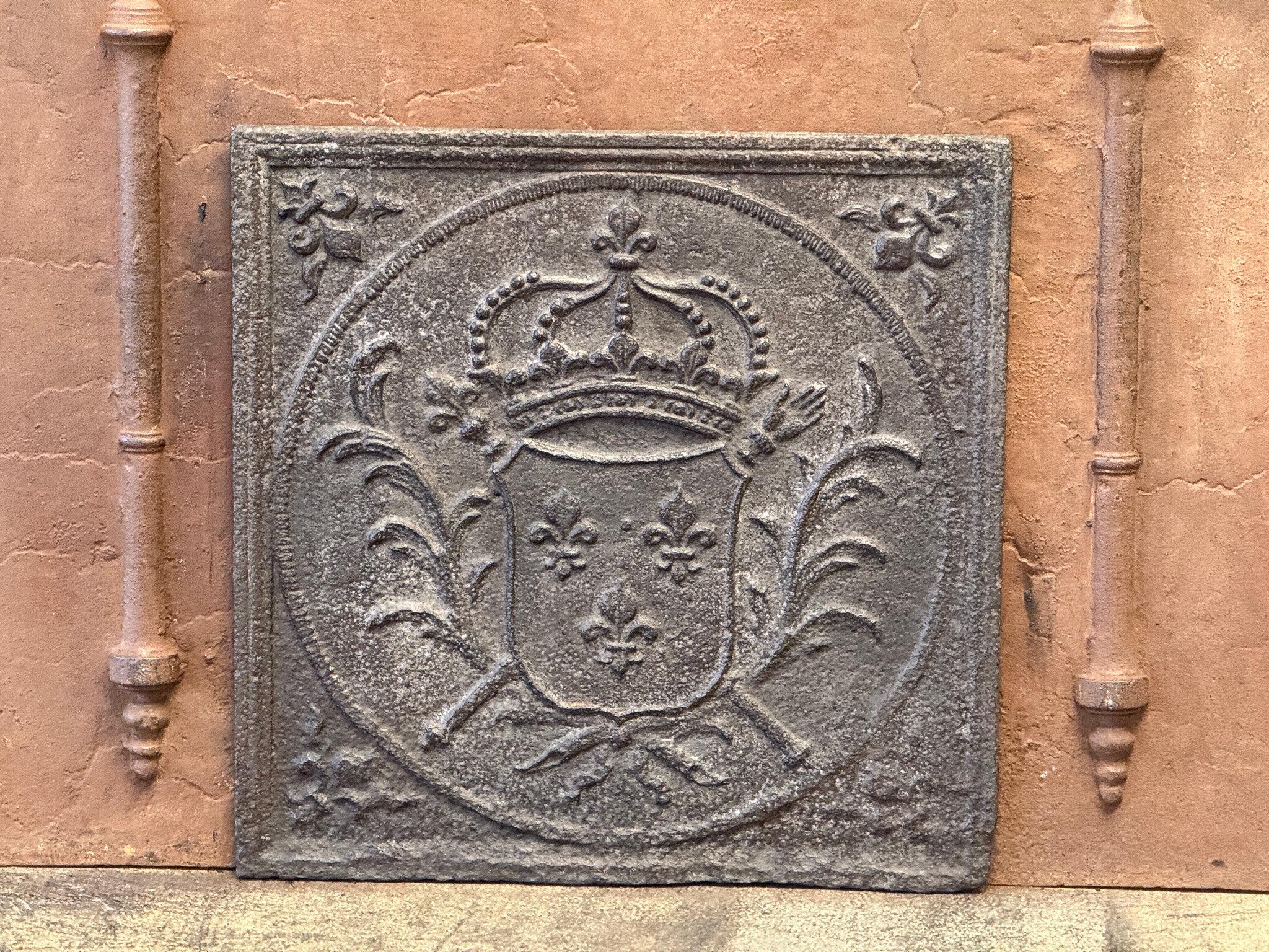 Bellissimo parafuoco francese del XVIII secolo del periodo Luigi XV con le armi della Francia. Questo è lo stemma della Casa di Borbone, una casa reale originaria della Francia che divenne una dinastia importante in Europa. Ha dato vita a re per la
