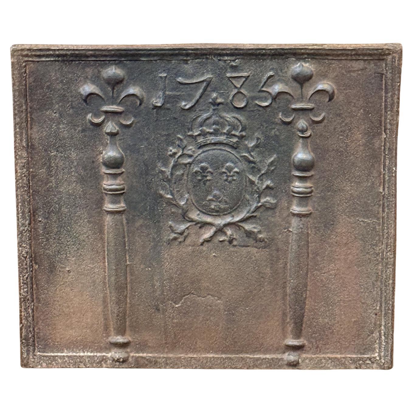 Plaque de cheminée d'époque Louis XV du 18ème siècle « Arms of France »