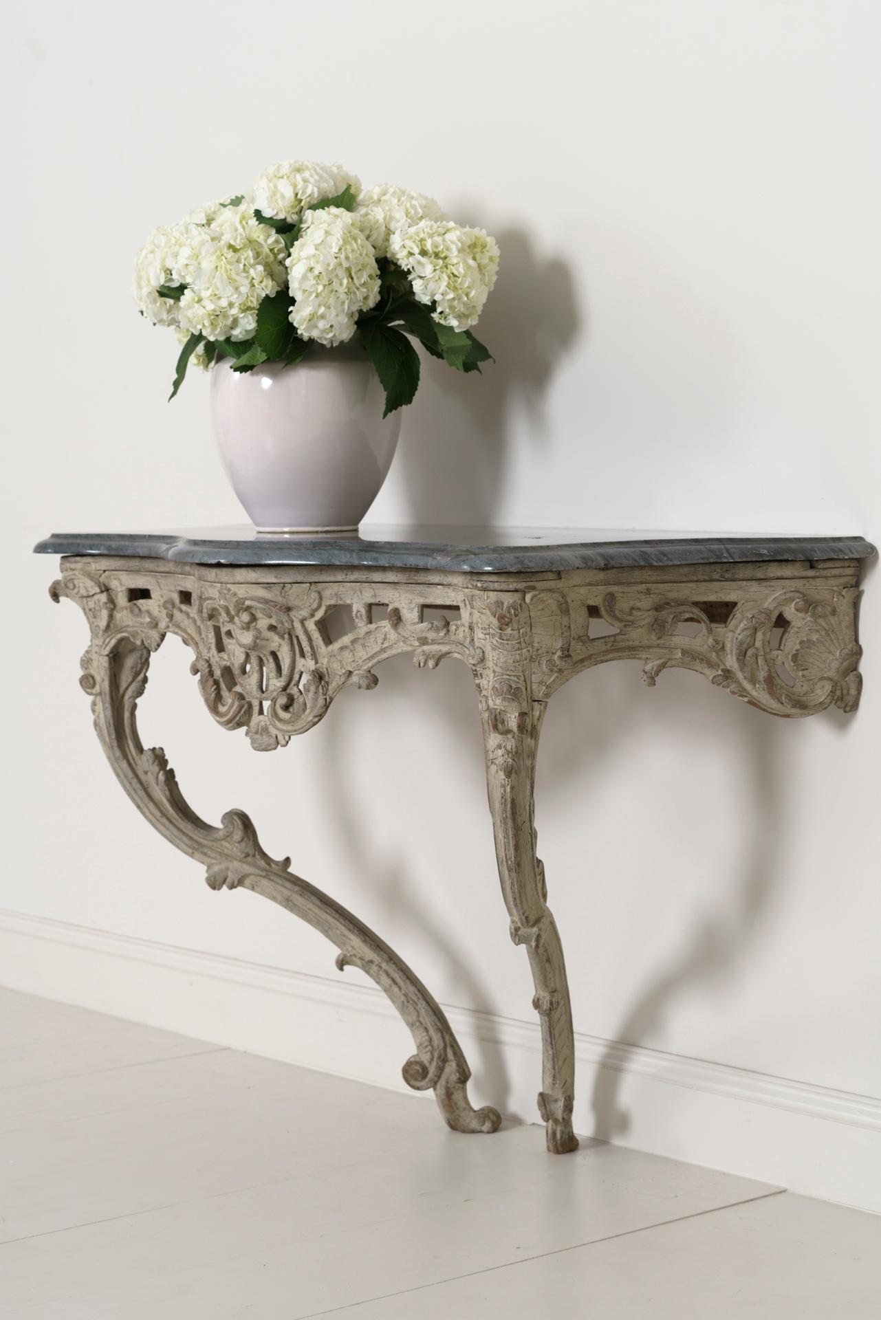 18th Century French Louis XV Period Console Table with Blue Turquin Marble Top 11