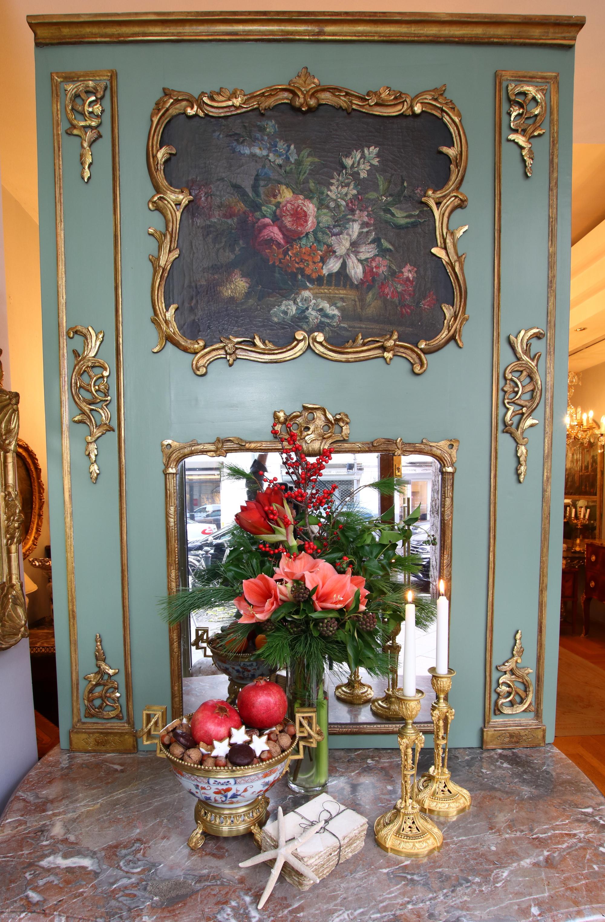 18th Century French Louis XV Period Flower Still Life Trumeau Wall Mirror For Sale 6