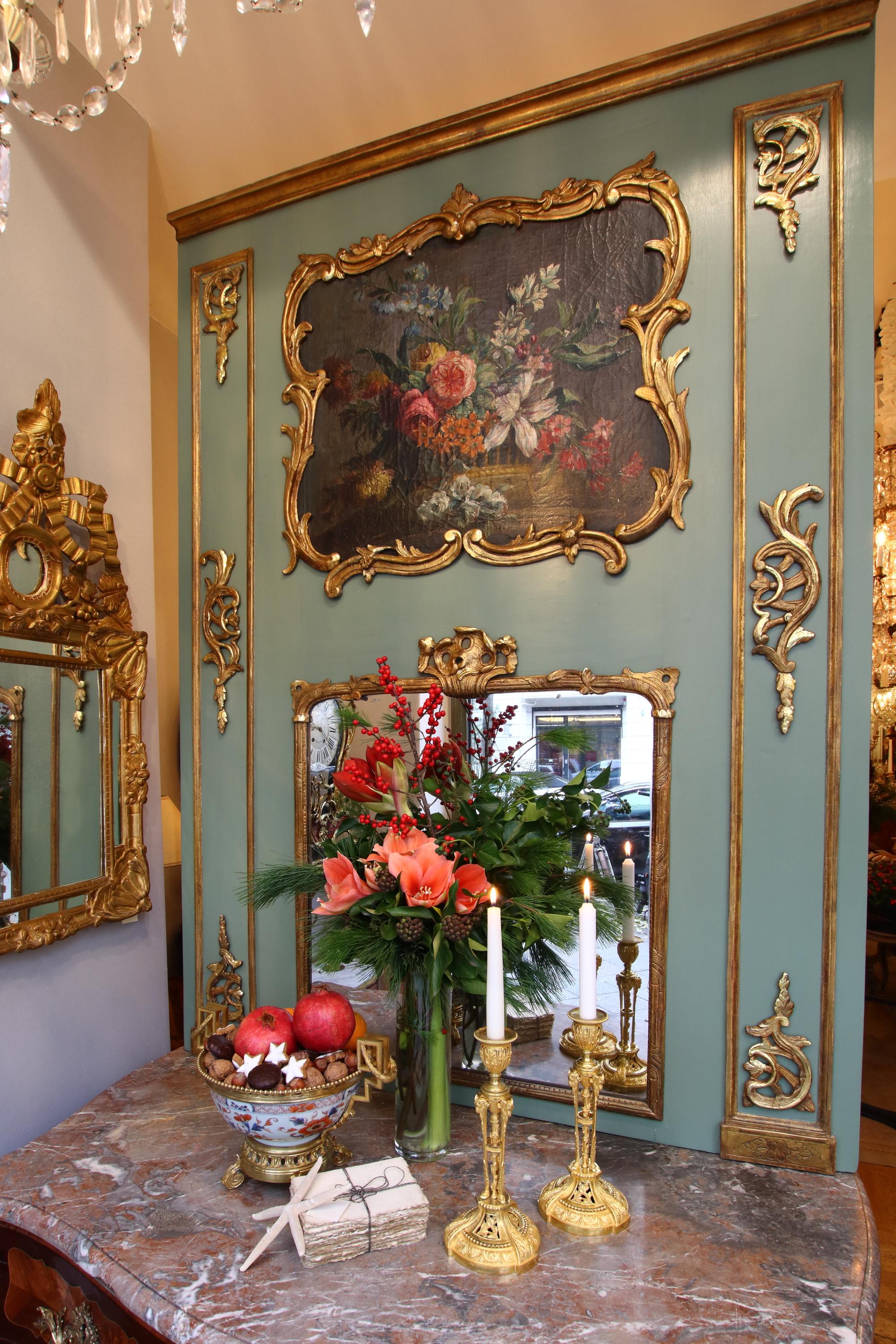 18th Century French Louis XV Period Flower Still Life Trumeau Wall Mirror For Sale 7