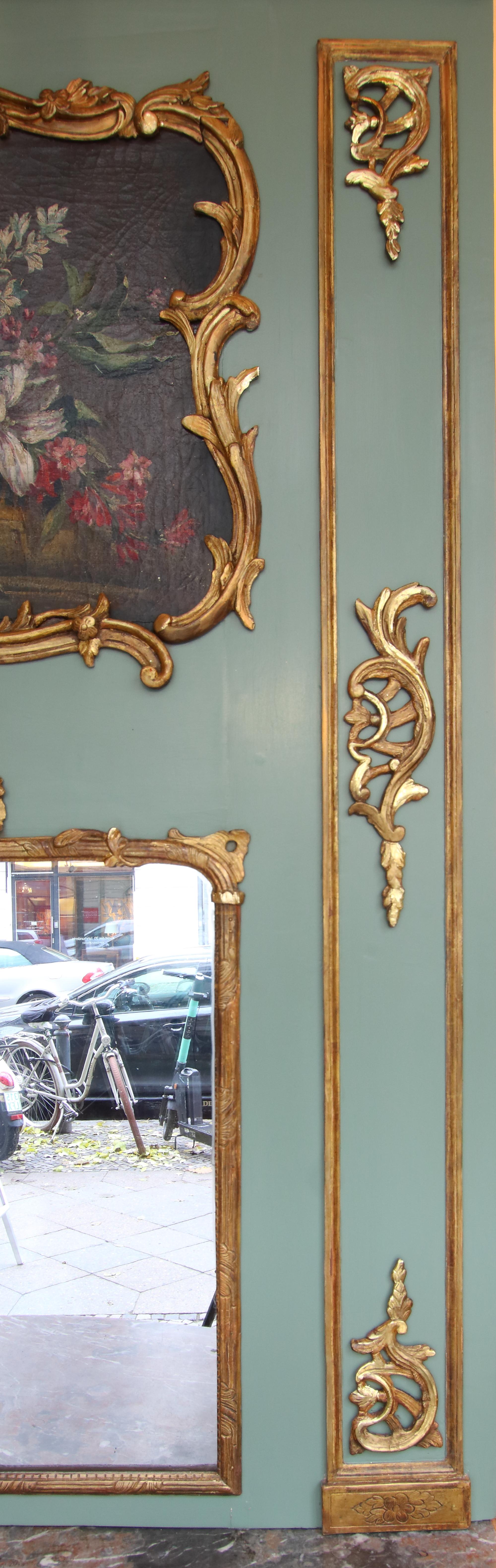 Carved 18th Century French Louis XV Period Flower Still Life Trumeau Wall Mirror For Sale